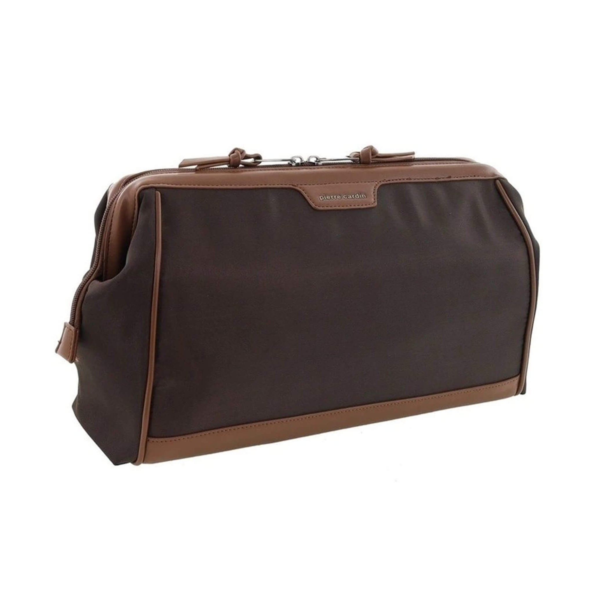Pierre Cardin PC4128 nylon toiletry bag with brown vegan leather trim.