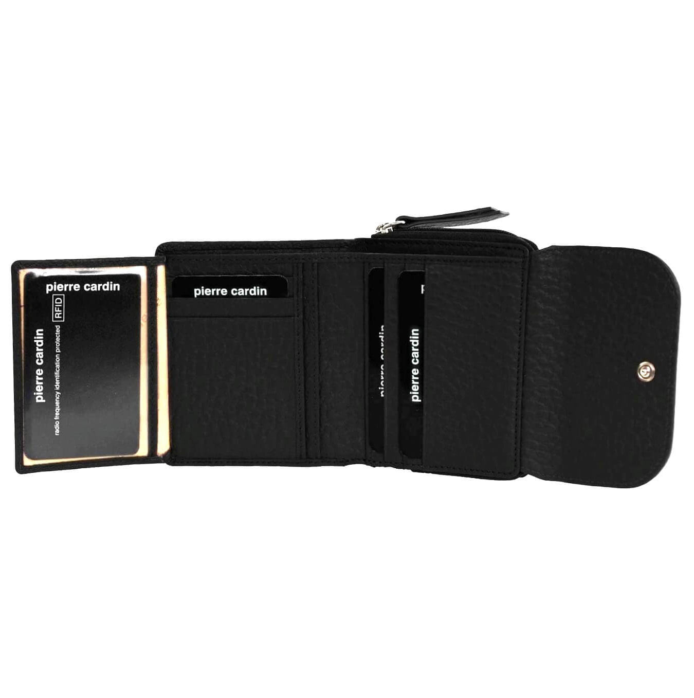 Pierre Cardin Ladies Tri-fold Tab Leather Wallet in Black/Taupe