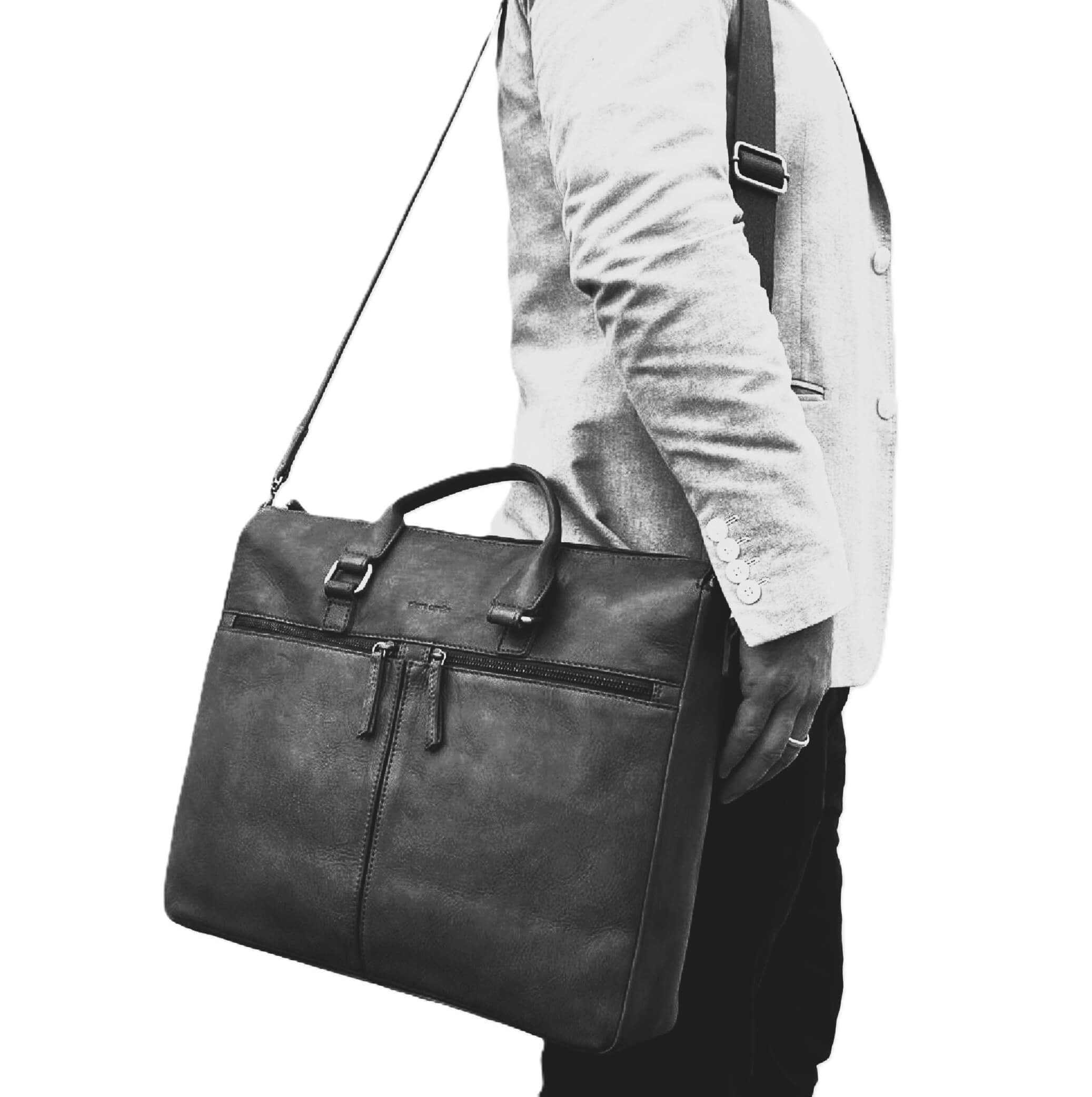 Pierre Cardin Mens Business Briefcase Messenger Bag in Black