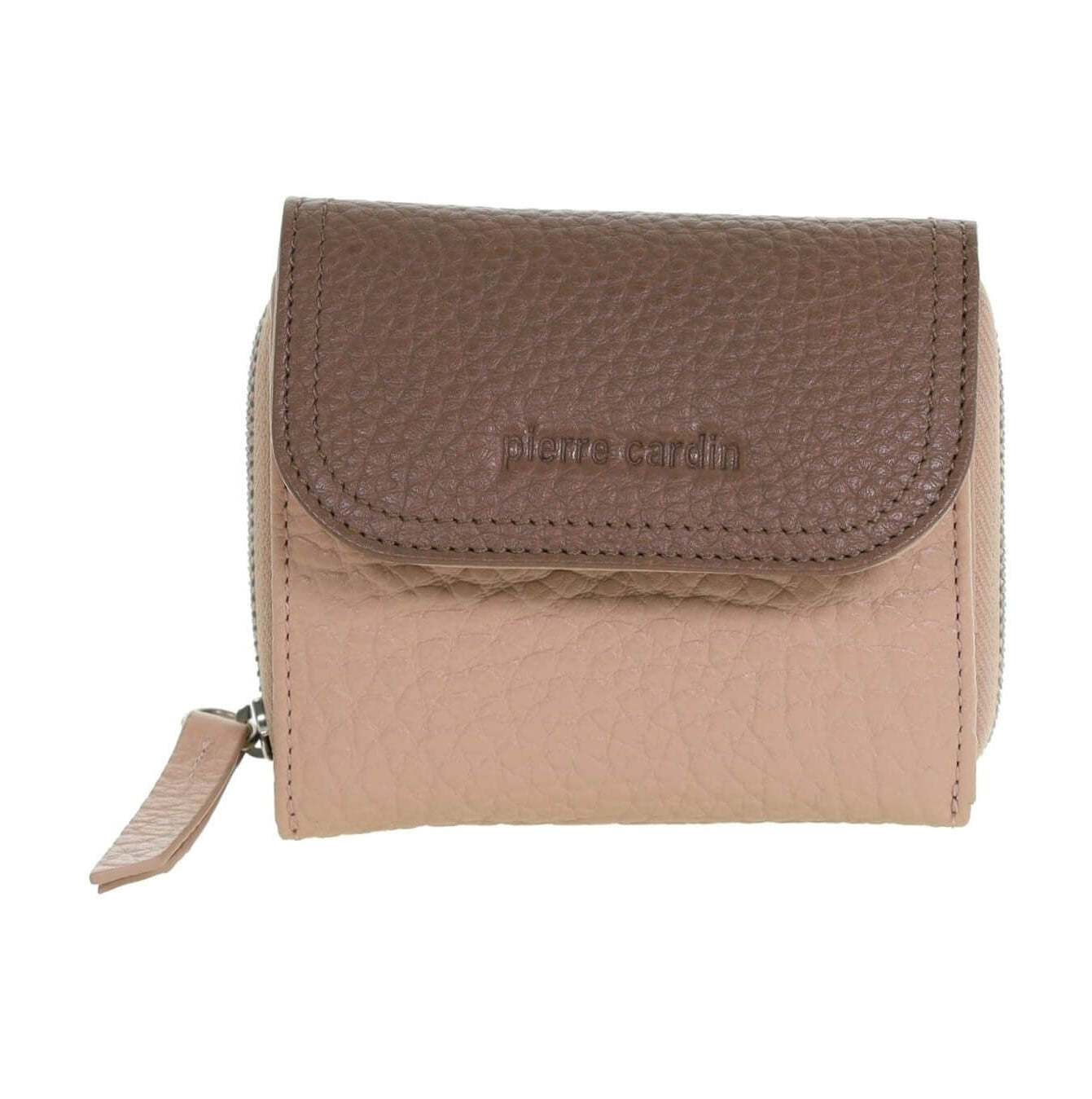 Pierre Cardin Ladies Tri-fold Tab Leather Wallet in Blush/Taupe