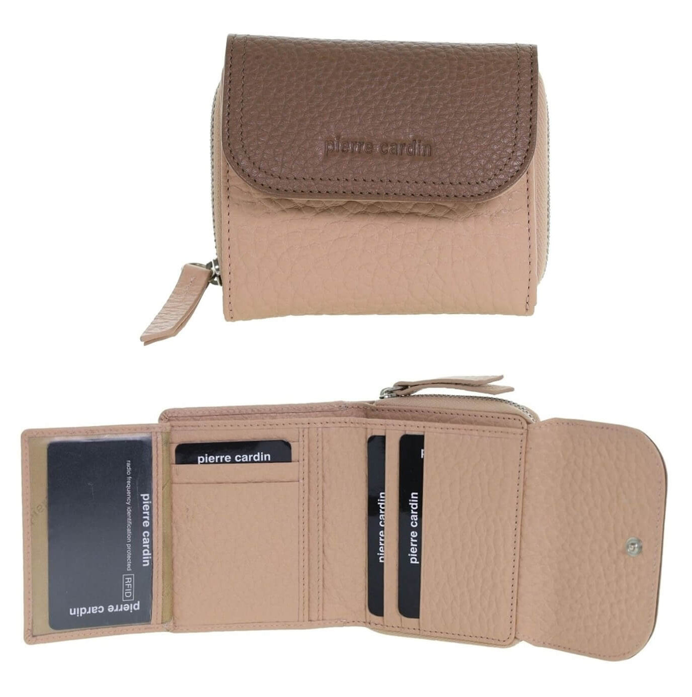 Pierre Cardin Ladies Tri-fold Tab Leather Wallet in Blush/Taupe