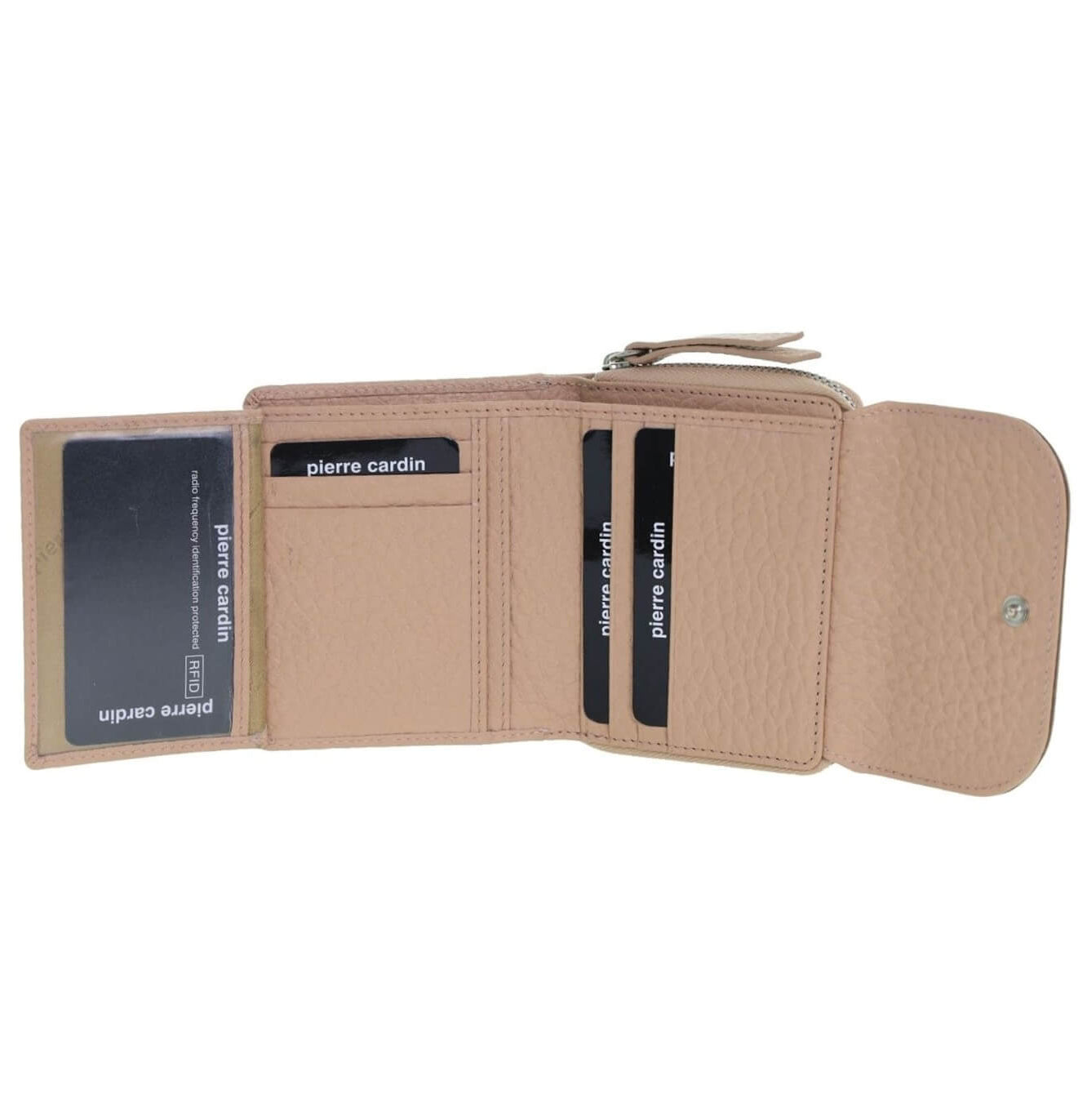 Pierre Cardin Ladies Tri-fold Tab Leather Wallet in Blush/Taupe
