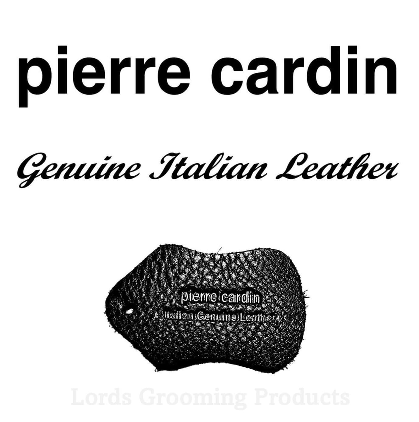 Pierre Cardin genuine Italian leather sample on a white background