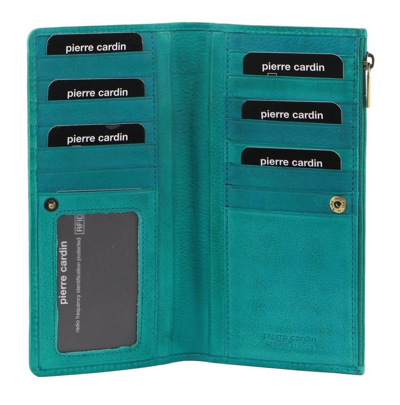 Pierre Cardin Ladies’ Genuine Leather Bi-Fold Wallet in Turquoise