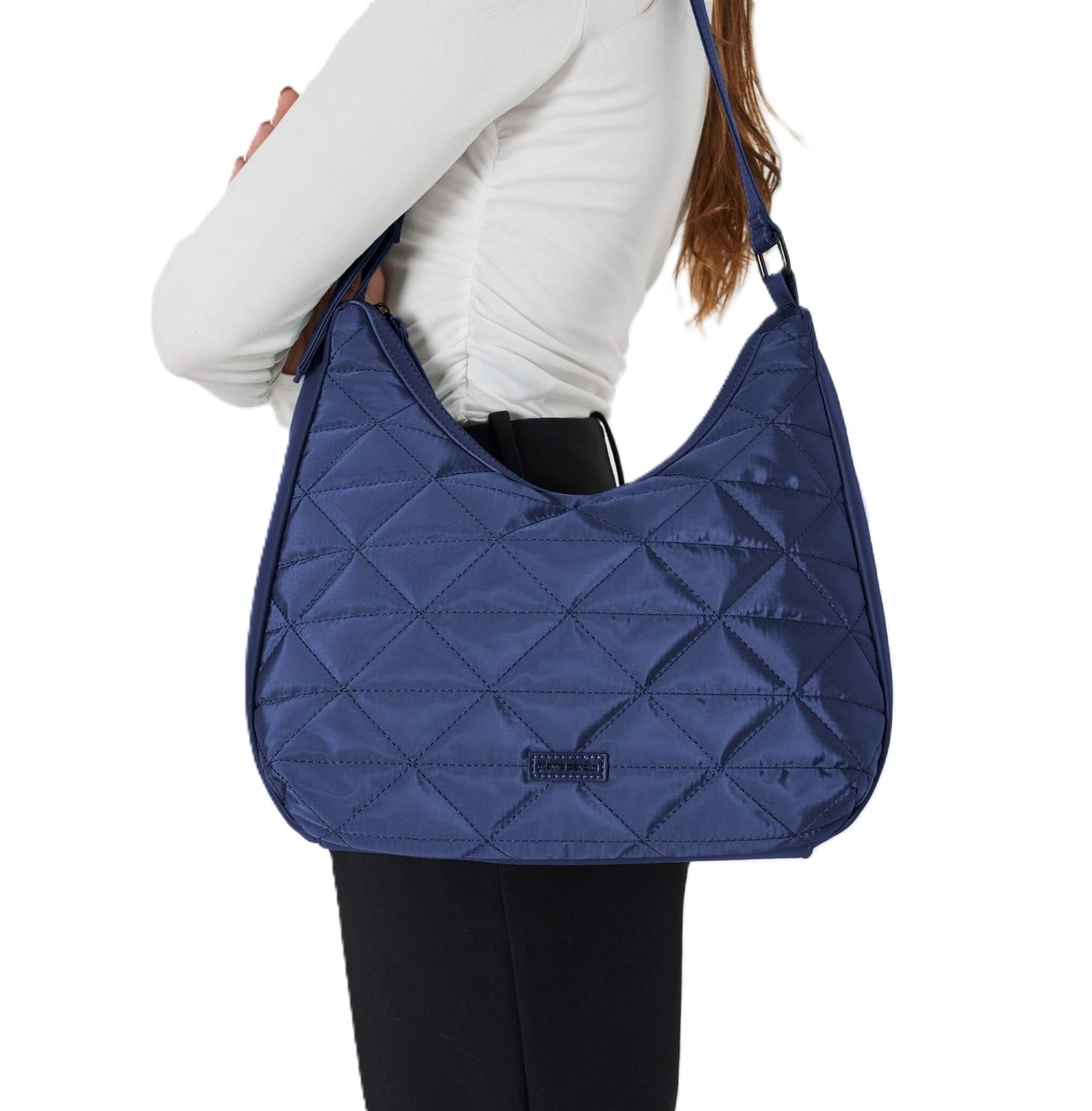 Pierre Cardin Ladies Nylon Quilted Hobo Bag in Navy