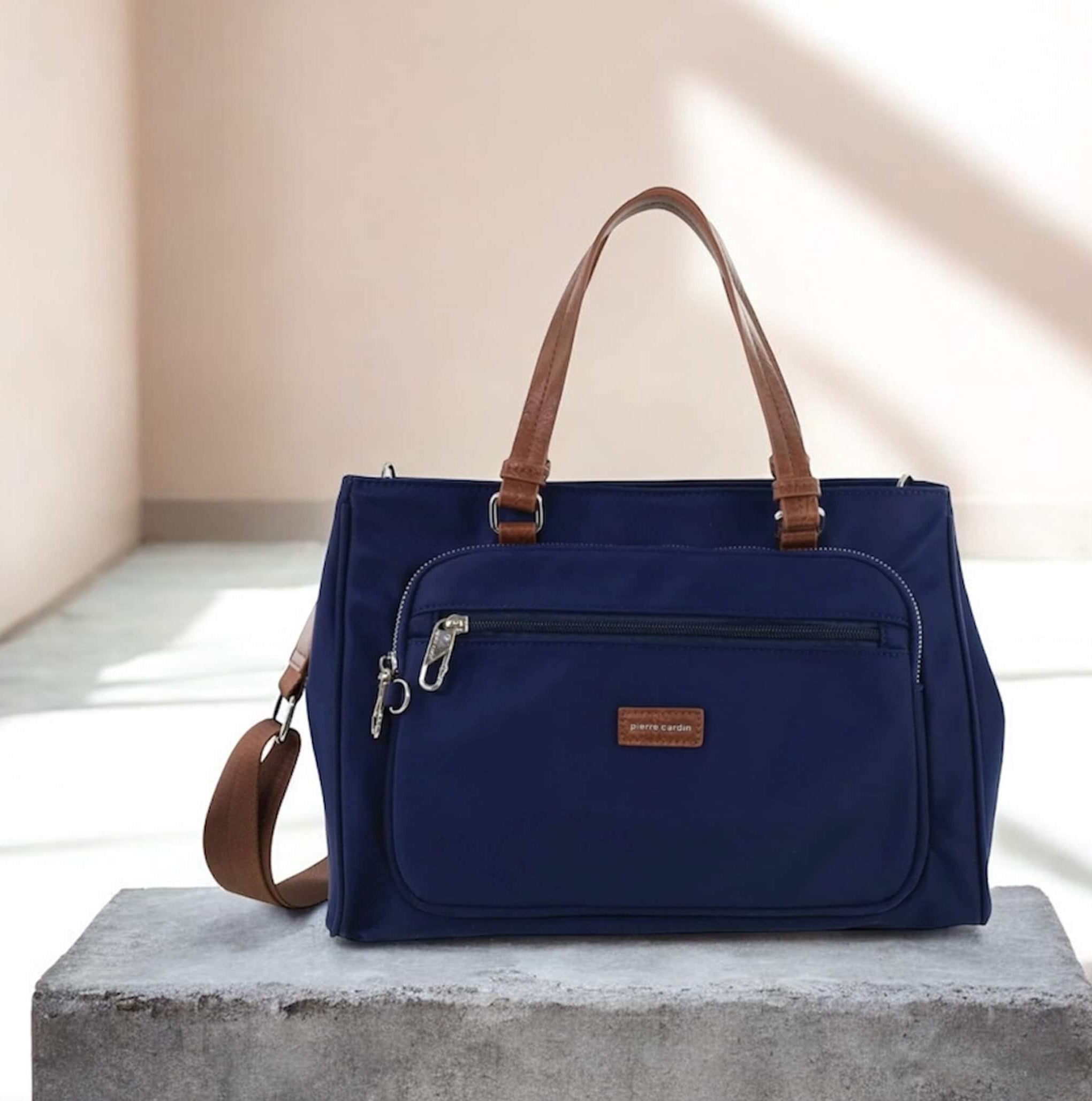 Pierre Cardin RFID Anti-Theft Nylon Mini Tote/Crossbody Bag In Navy