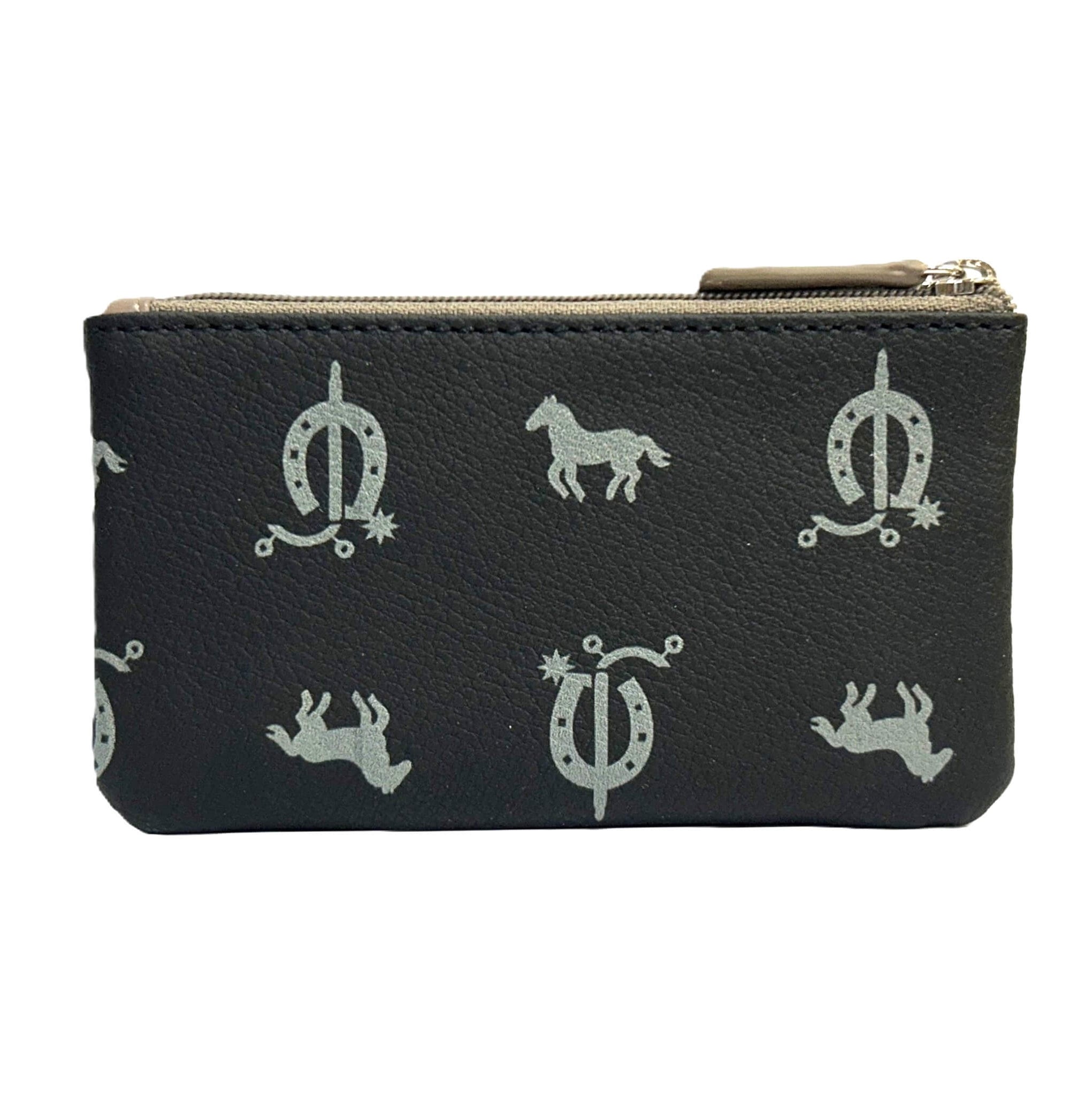 Pierre Cardin Italian Leather Coin Purse/Key Holder in Black-Taupe