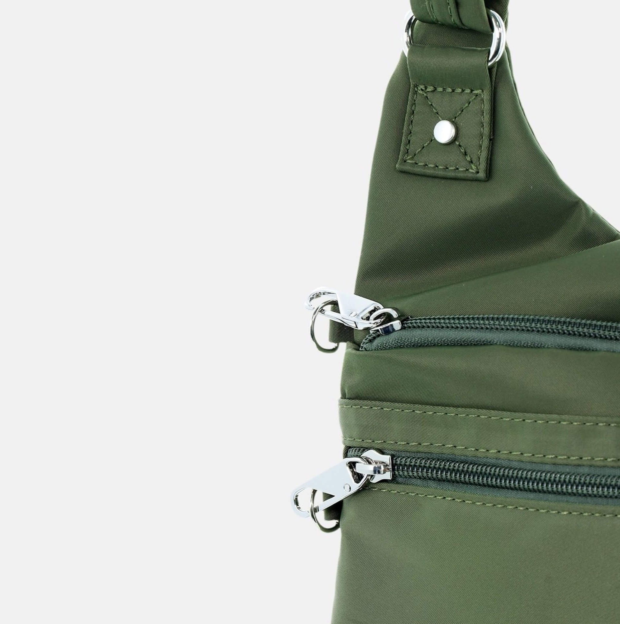 Pierre Cardin Ladies Anti-Theft-RFID Nylon Crossbody Bag in Olive