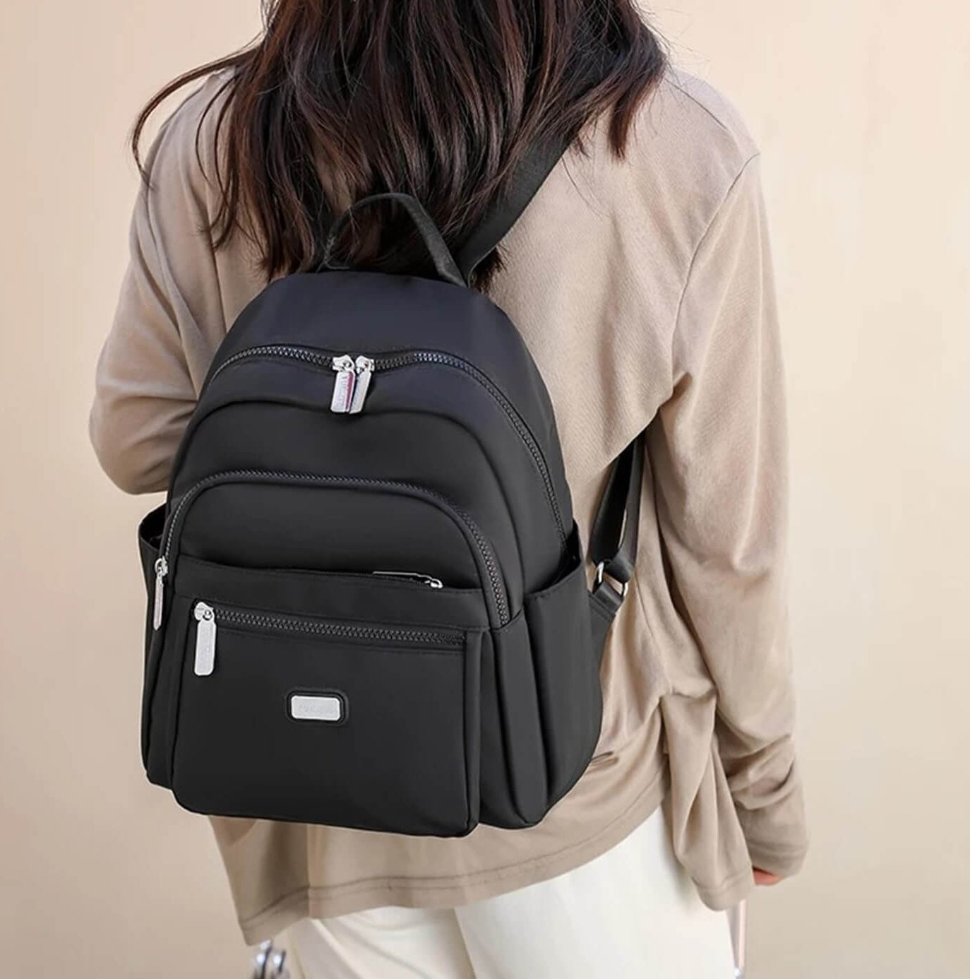 Pierre Cardin Nylon Backpack RFID Anti-Theft Features in Black