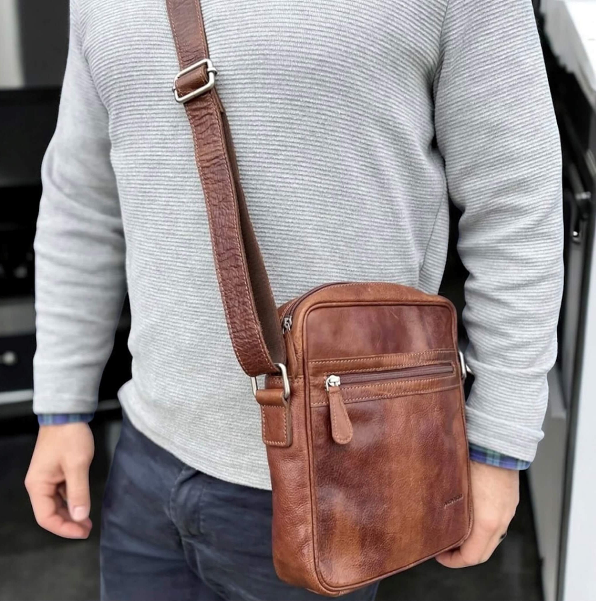 Pierre Cardin PC2800 Rustic Leather Cross Body-iPad Bag/Cognac