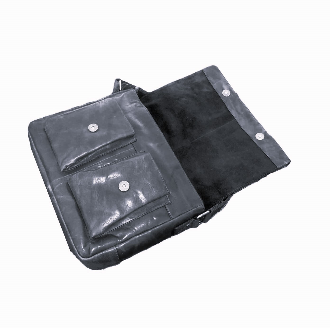 Pierre Cardin Men's Rustic Leather Messenger Bag in Black