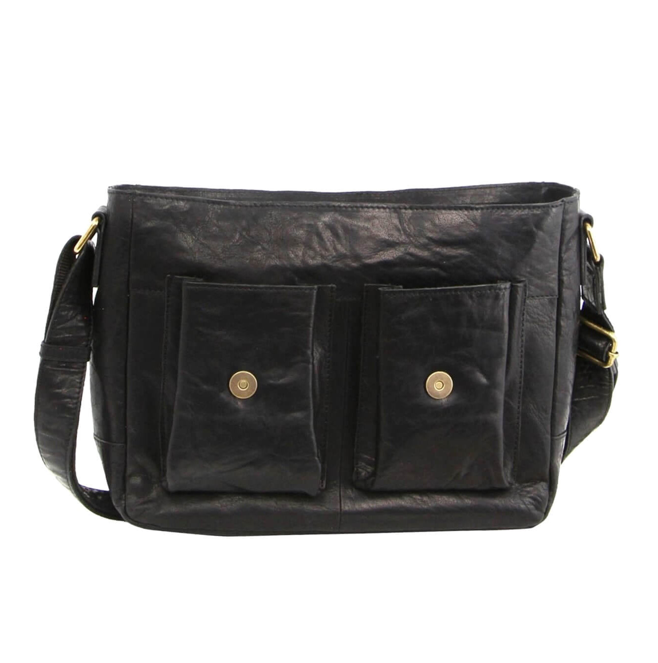 Pierre Cardin Men's Rustic Leather Messenger Bag in Black