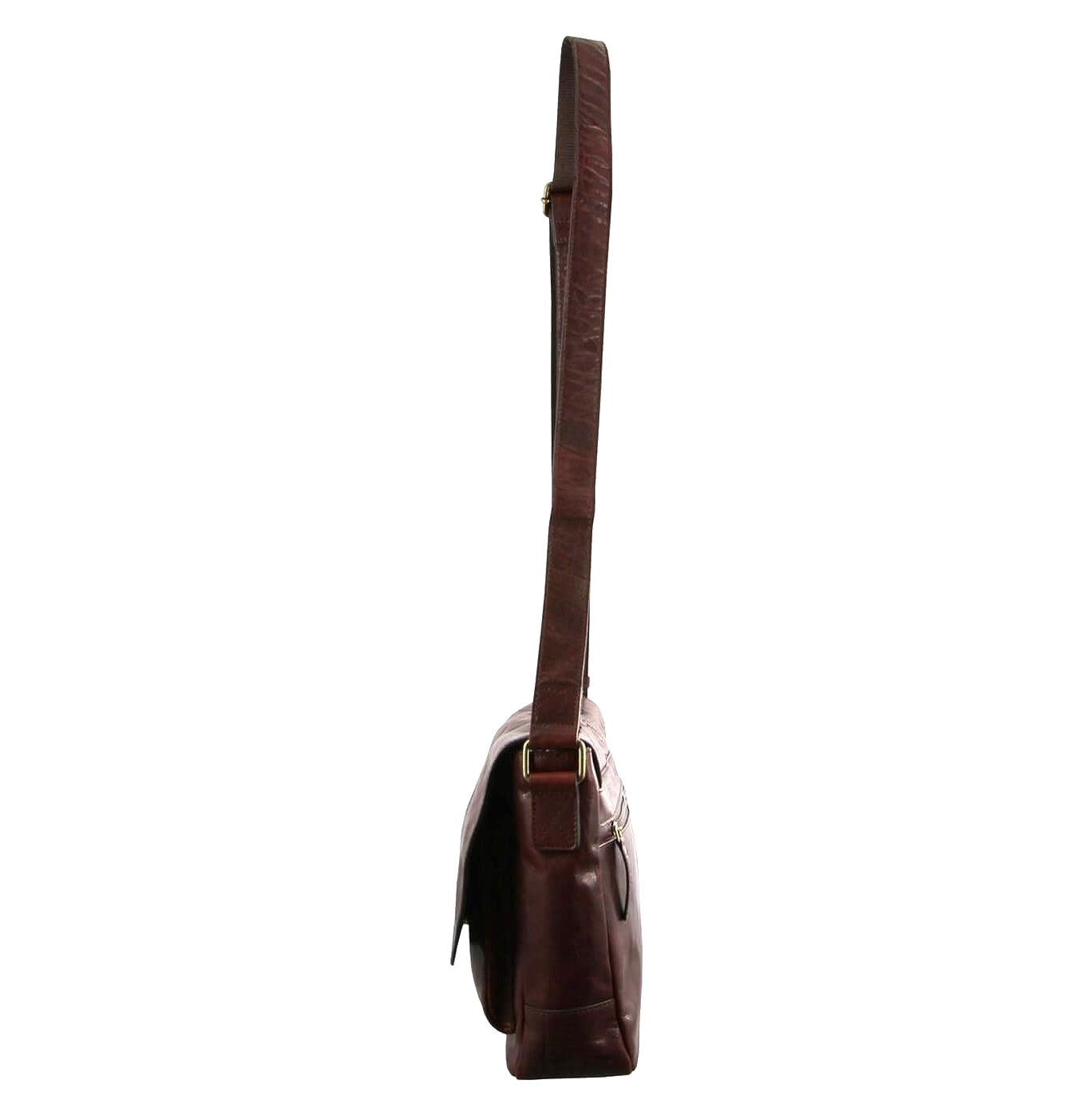 Pierre Cardin Men's Rustic Leather Messenger Bag in Chestnut