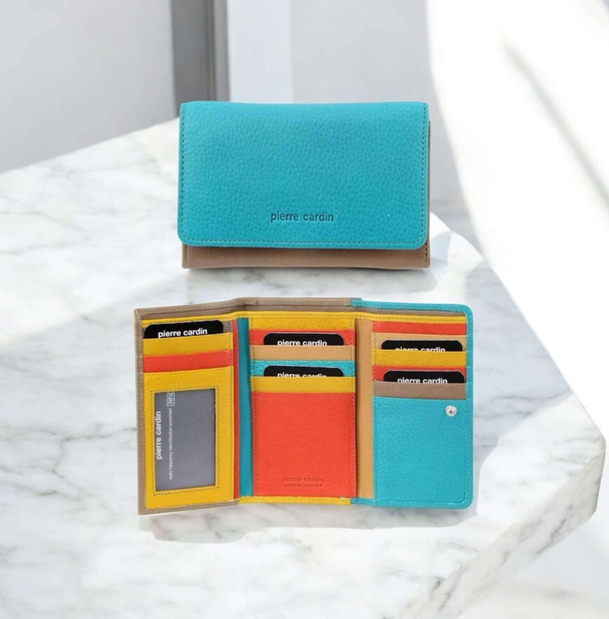 Pierre Cardin Multi-Colour Ladies Leather Tri-fold Wallet in Turquoise