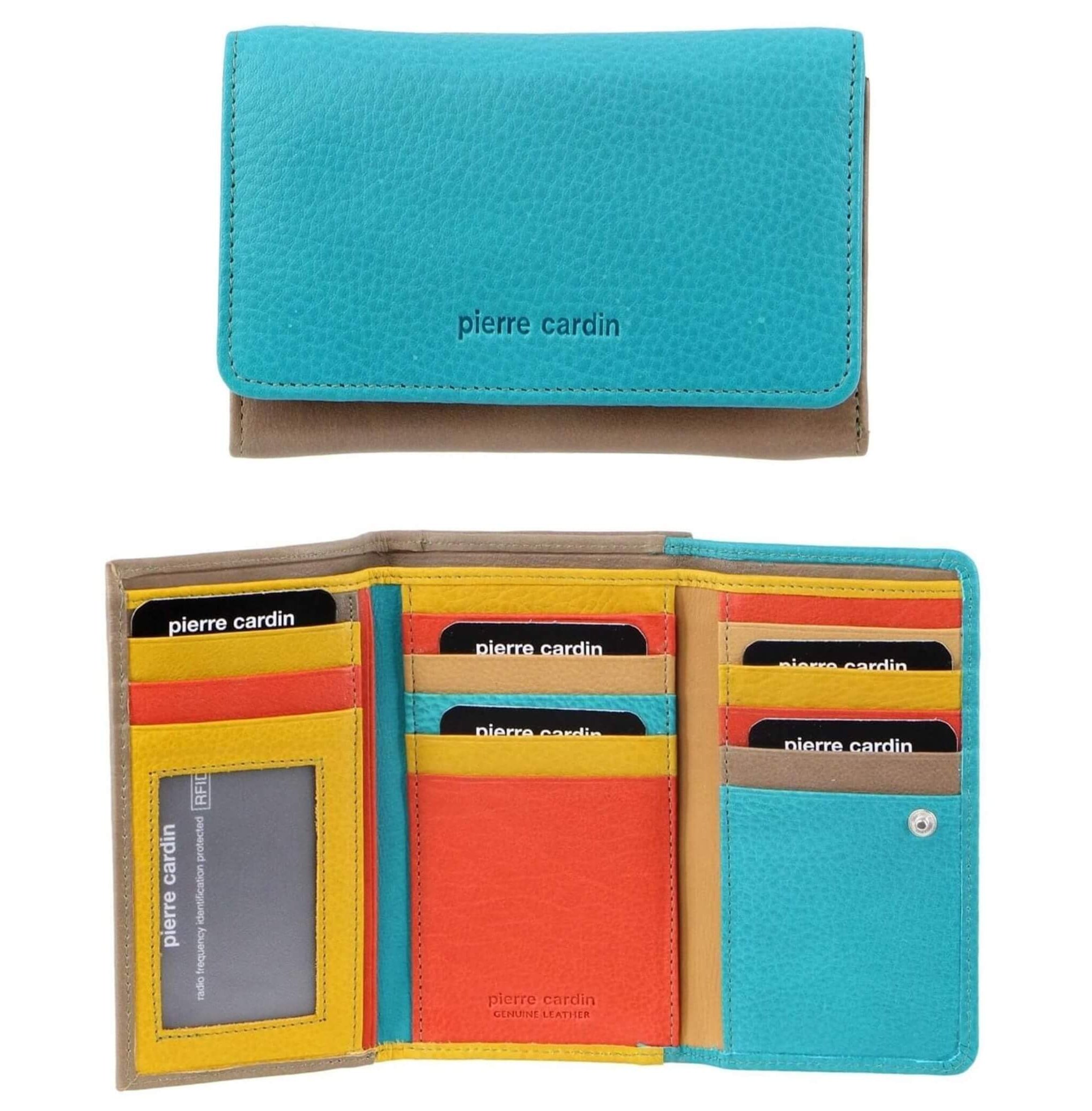Pierre Cardin Multi-Colour Ladies Leather Tri-fold Wallet in Turquoise