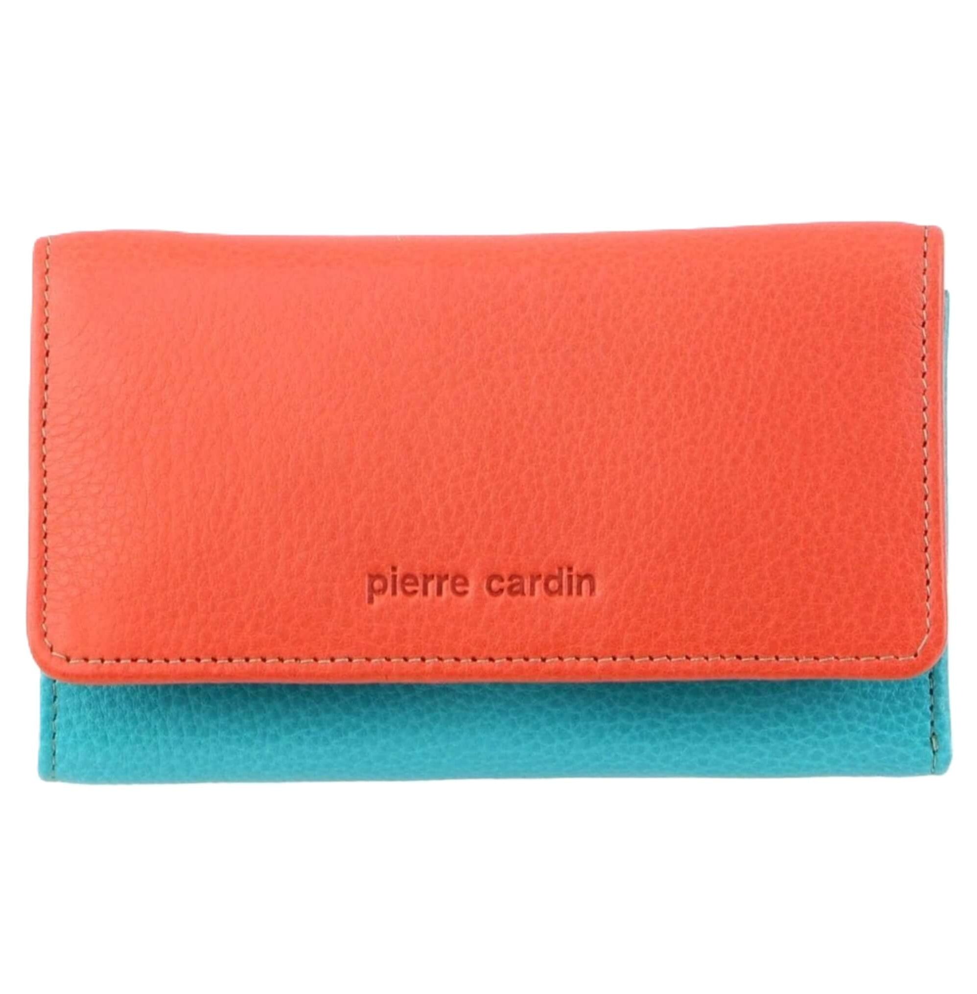 Pierre Cardin Multi-Colour Ladies Leather Tri-fold Wallet in Orange/Turquoise