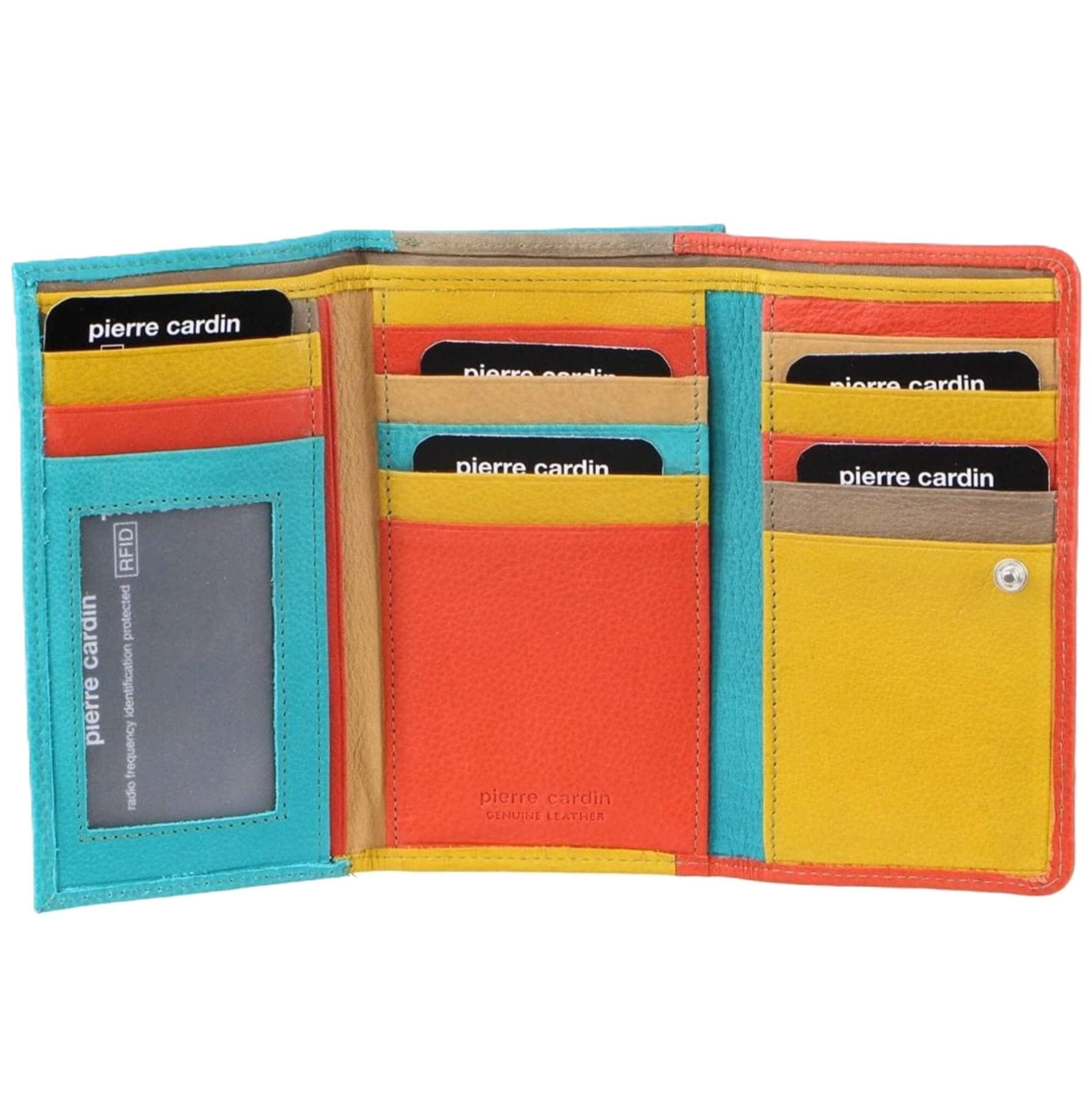 Pierre Cardin Multi-Colour Ladies Leather Tri-fold Wallet in Orange/Turquoise