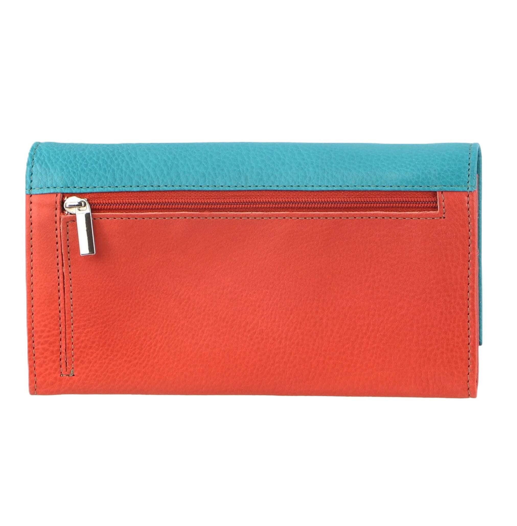 Pierre Cardin Multi-Colour Ladies Leather Tri-fold Wallet in Turquoise/Orange