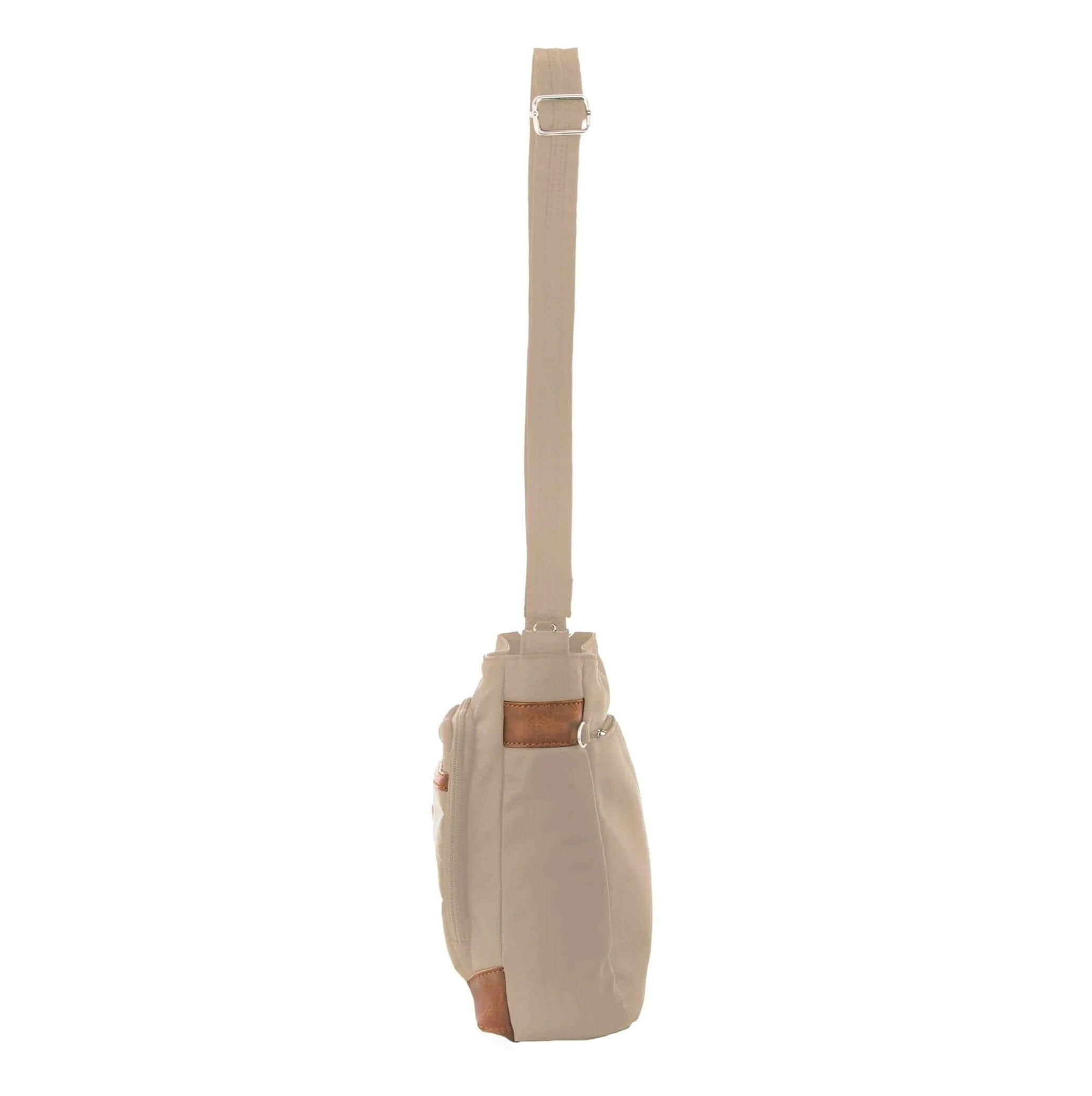 Pierre Cardin Ladies Nylon Anti-Theft 2-Tone Crossbody bag in Camel