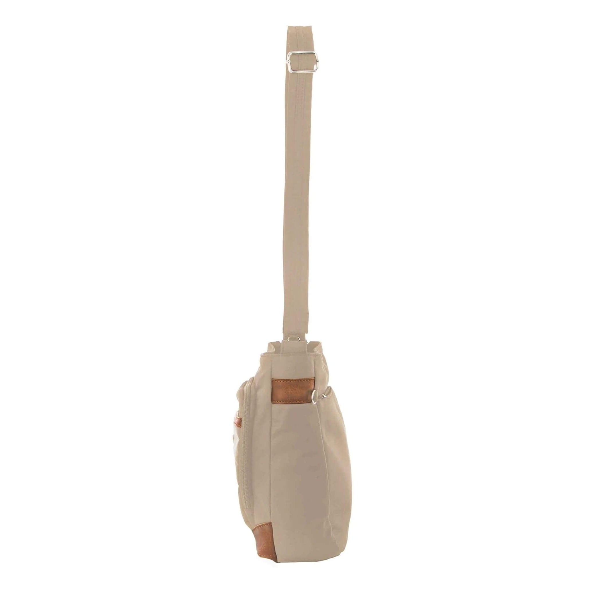 Pierre Cardin Ladies Nylon Anti-Theft 2-Tone Crossbody bag in Camel