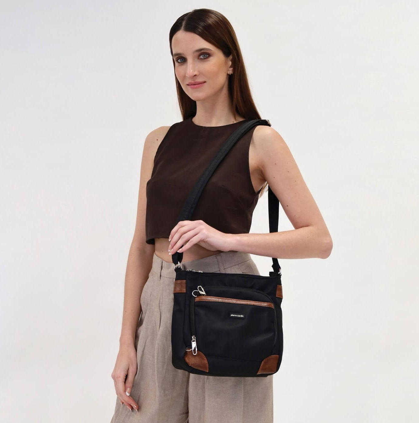 Pierre Cardin PC3266 Nylon Anti-Theft 2-Tone Cross Body-bag/Black