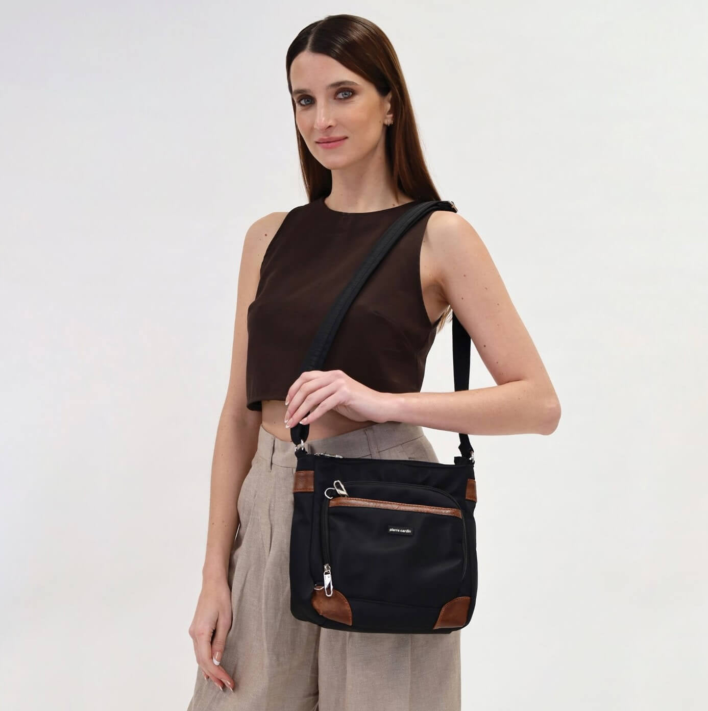 Pierre Cardin PC3266 Nylon Anti-Theft 2-Tone Cross Body-bag/Black