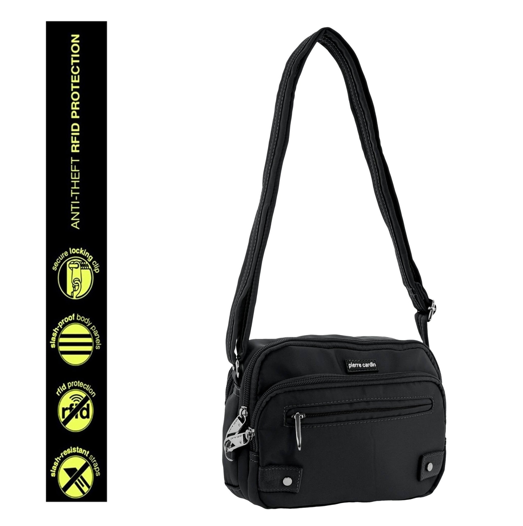 Pierre Cardin Ladies Nylon Anti-Theft RFID Crossbody Bag in Black