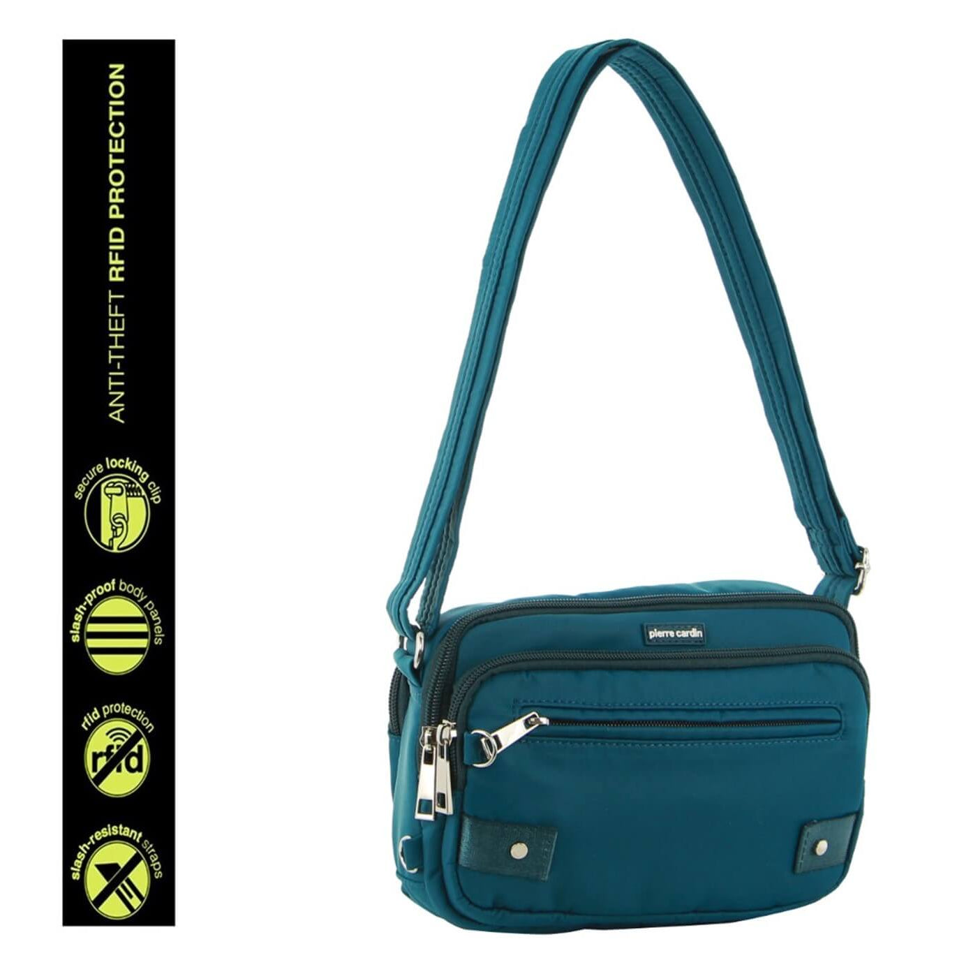 Pierre Cardin Ladies Nylon Anti-Theft RFID Crossbody Bag in Turquoise