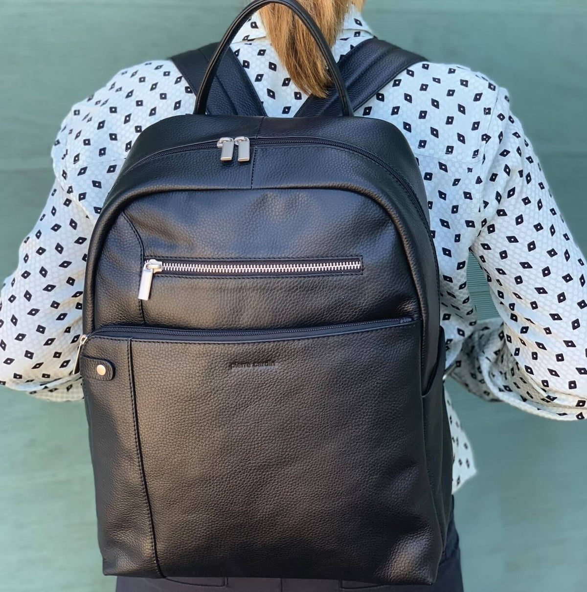 Pierre Cardin Unisex Leather Laptop-Business Backpack in Black