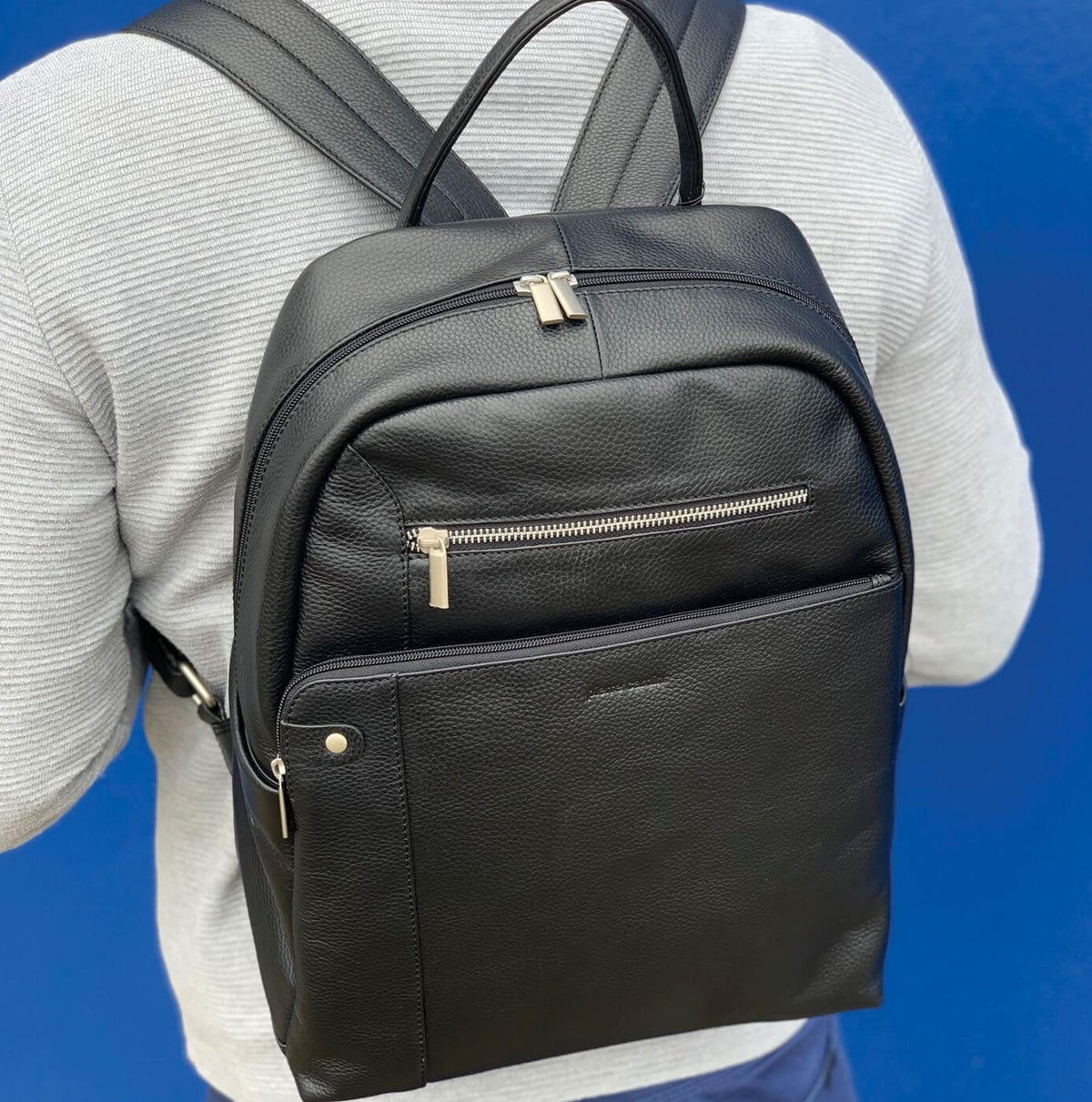 Pierre Cardin Unisex Leather Laptop-Business Backpack in Black