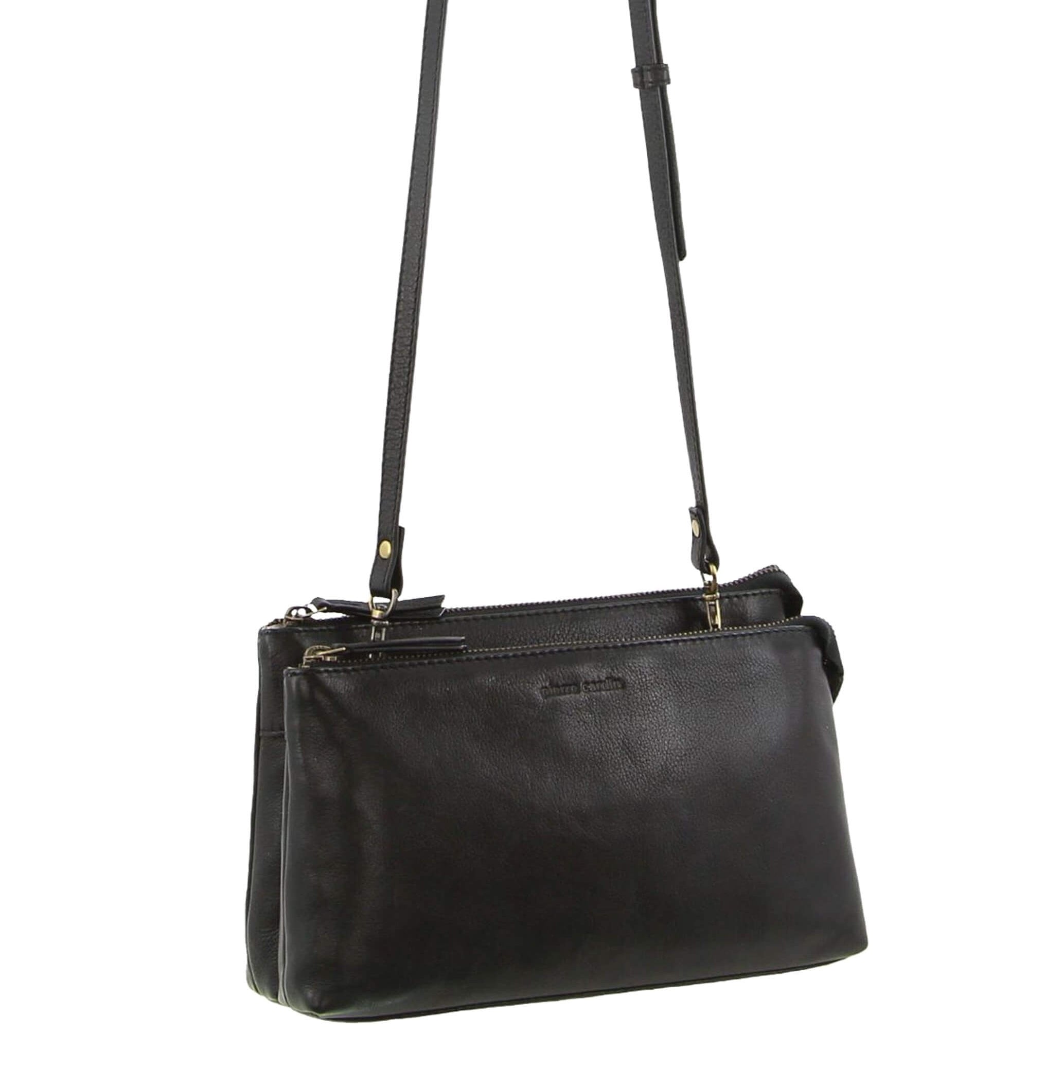 Pierre Cardin Italian Leather Ladies Crossbody Bag in Black