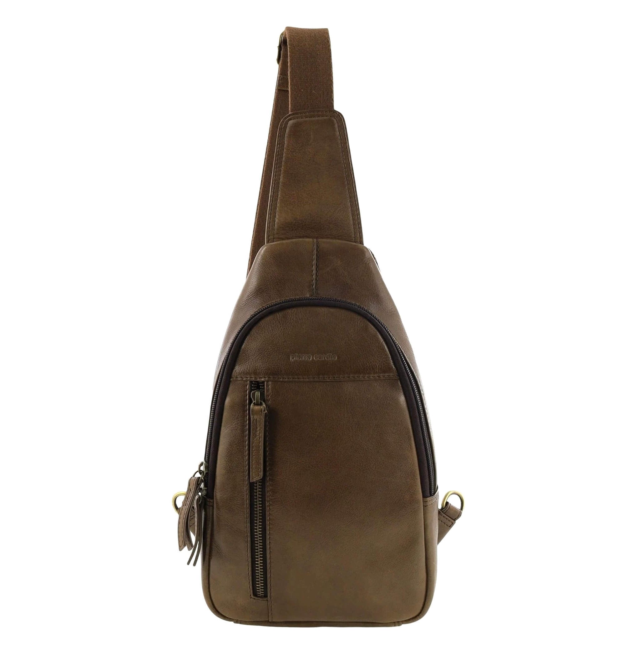 Pierre Cardin Mens Italian Leather Sling Bag in Oak
