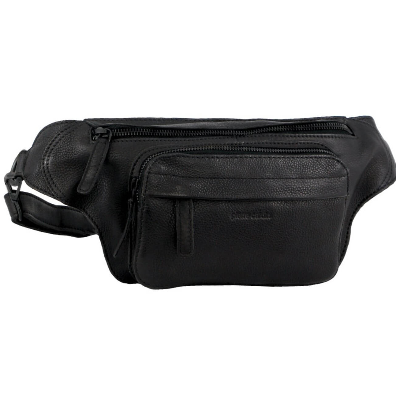 Pierre Cardin Unisex Italian Rustic Leather Belt Bag in Black