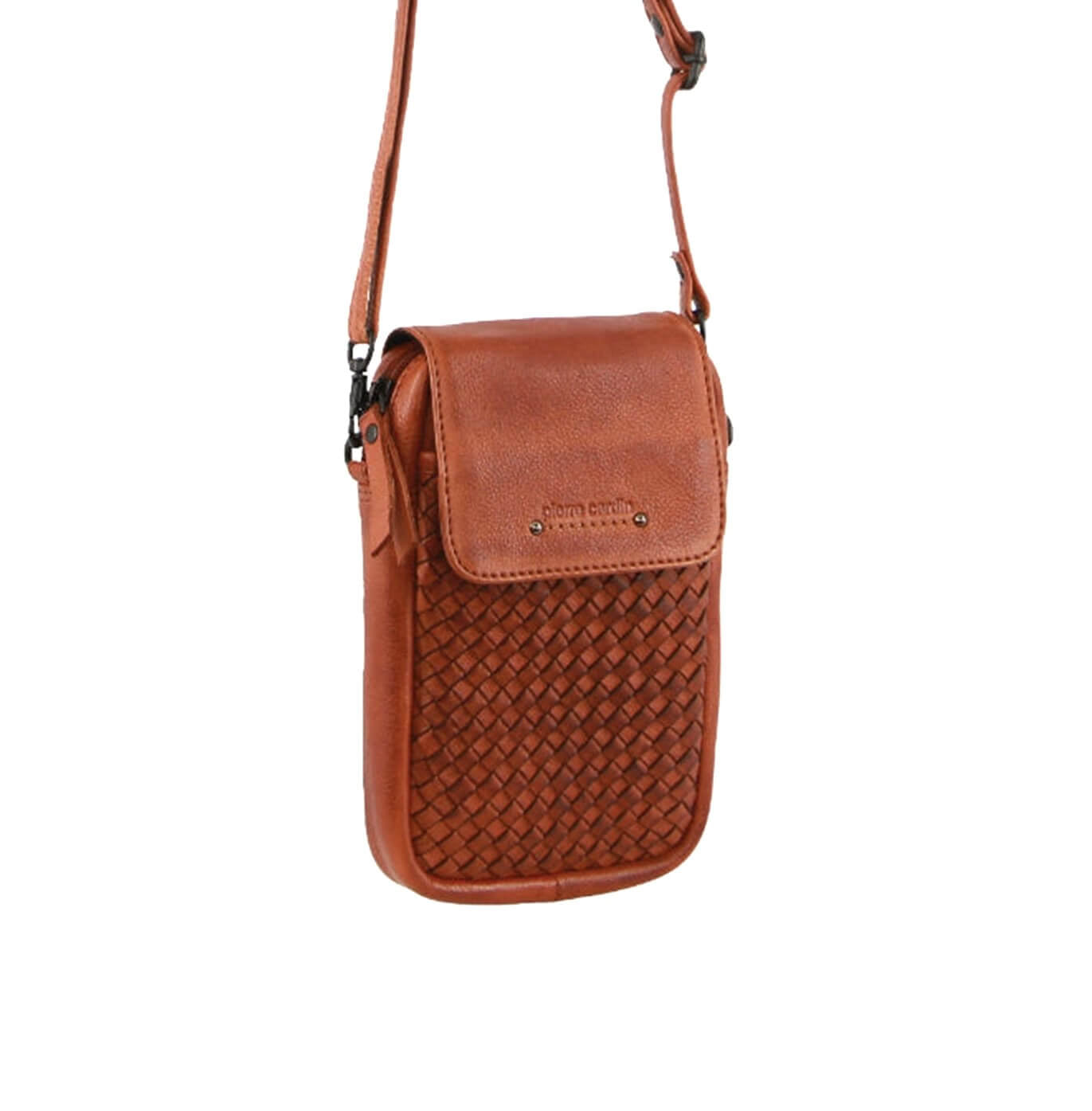 Pierre Cardin Embossed Woven Leather Ladies Wallet Bag in Cognac