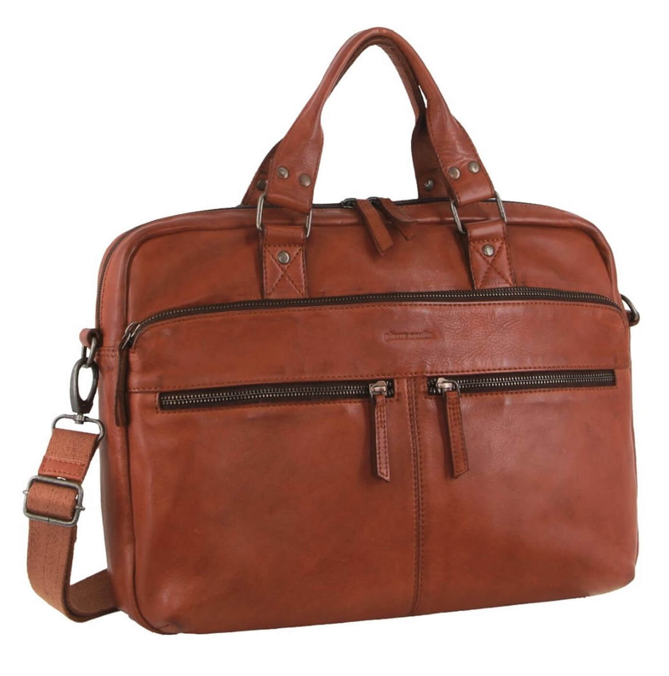 Pierre Cardin PC3763 Multi-Compartment Leather Computer Bag/Cognac