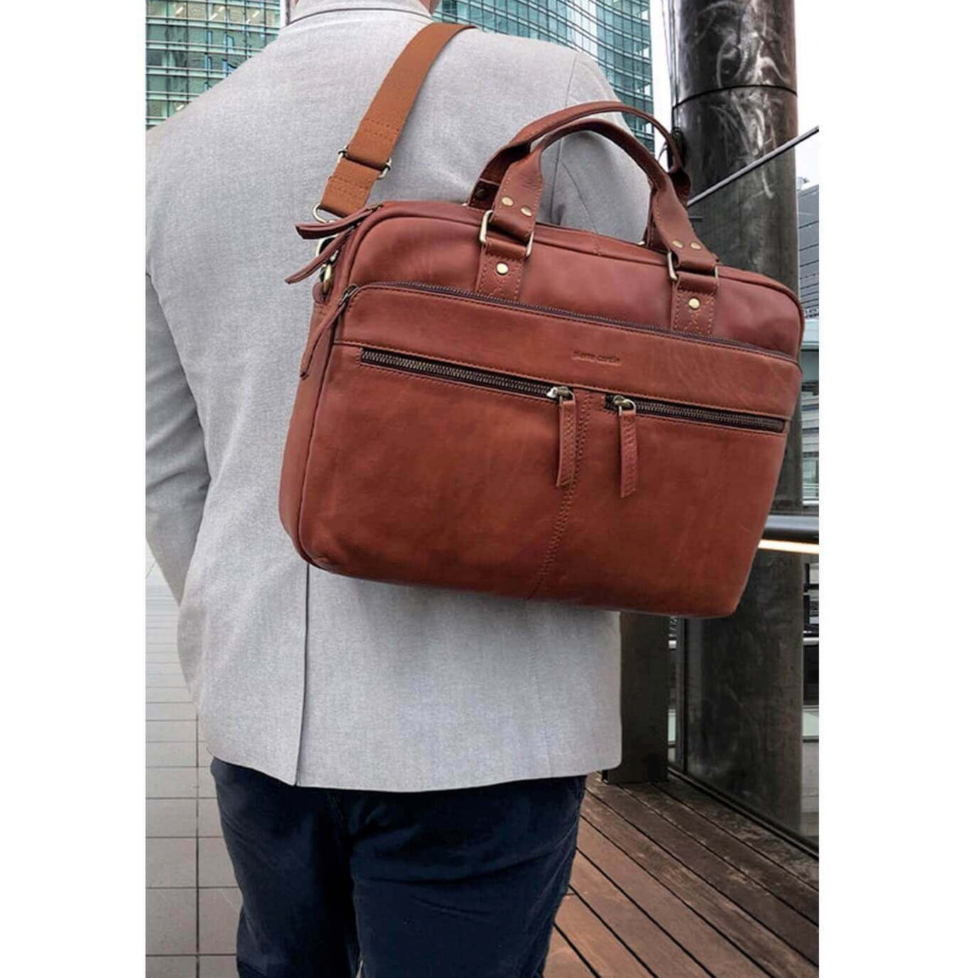 Pierre Cardin PC3763 Multi-Compartment Leather Computer Bag/Cognac