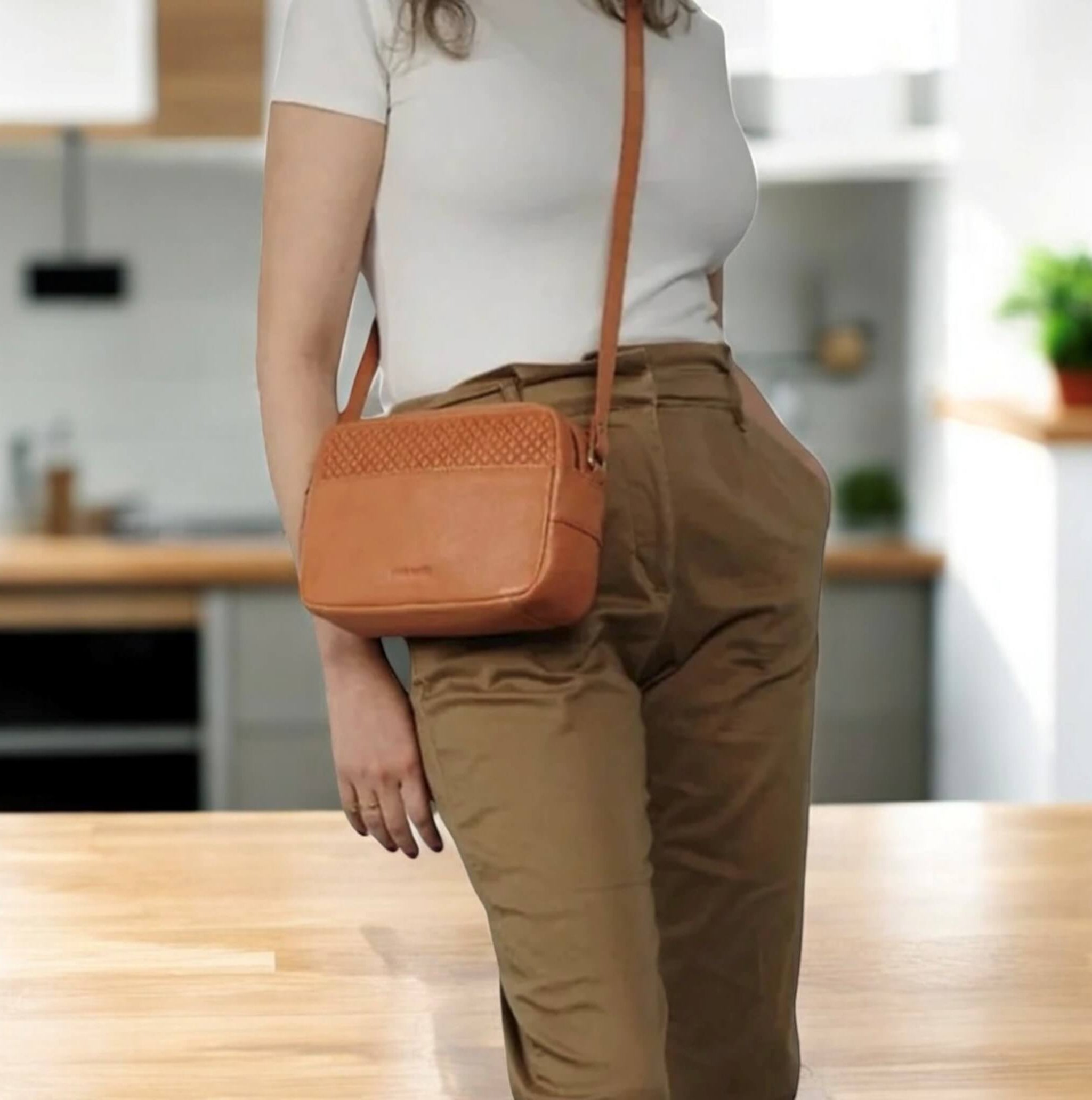Pierre Cardin Diamond Pattern Embossed Crossbody Bag in Apricot