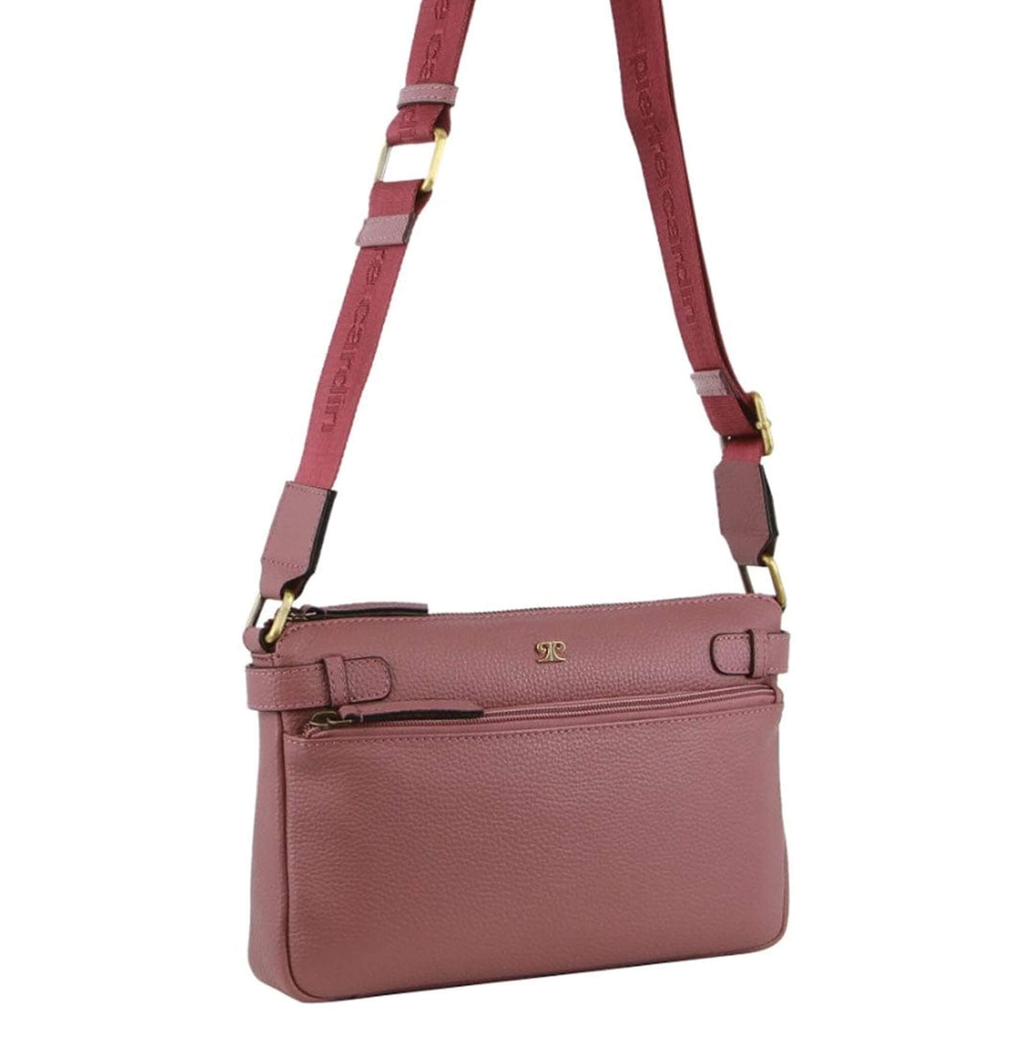 Pierre Cardin Ladies Webbing Strap Leather Handbag in Rose