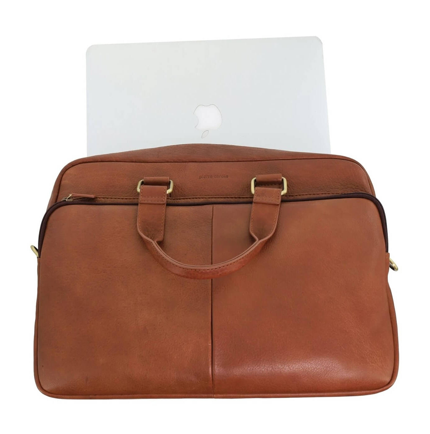 Pierre Cardin Men’s Rustic Leather Business-Laptop Bag in Cognac