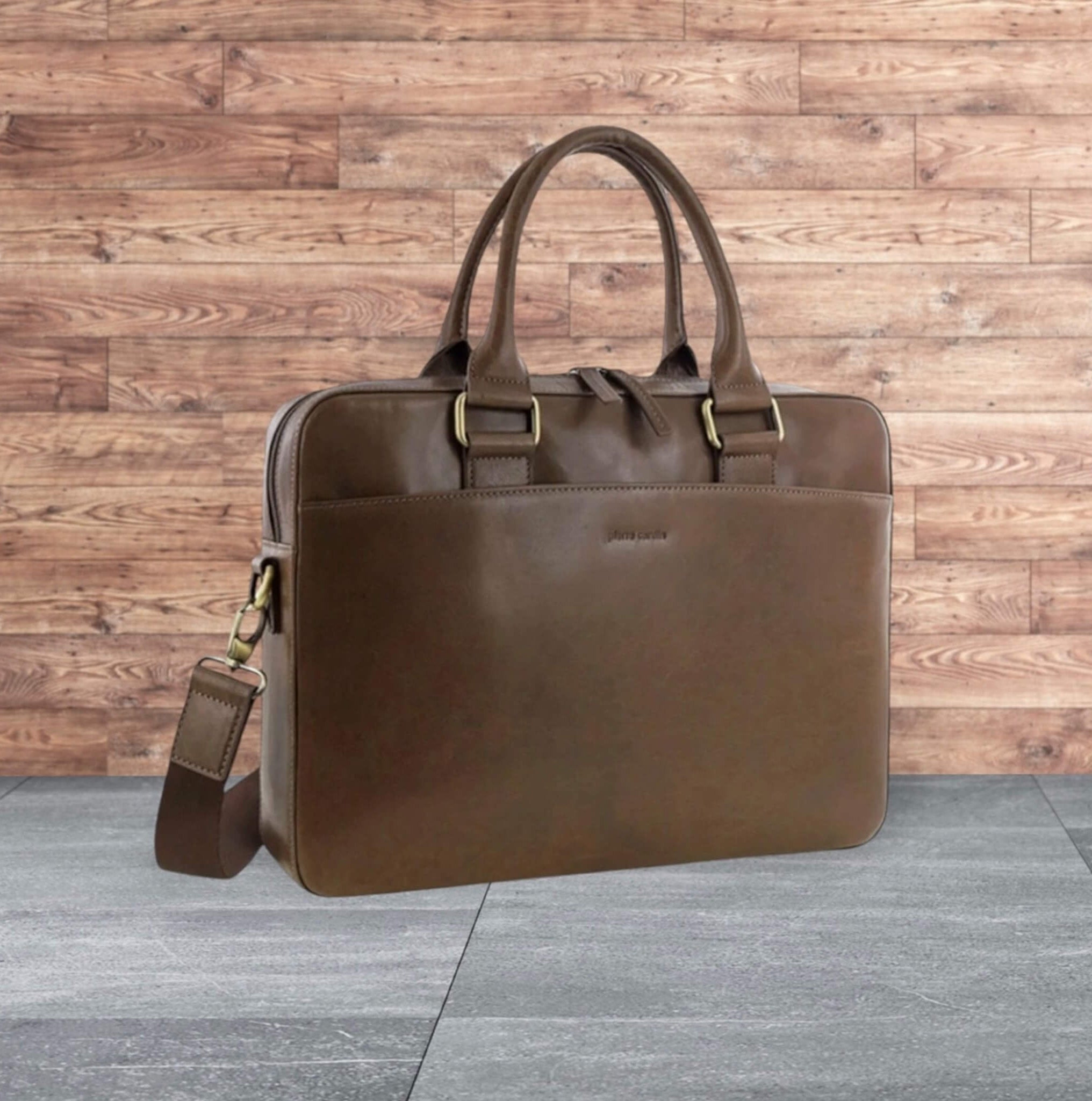 Pierre Cardin Italian Leather Business-Laptop Bag in Oak