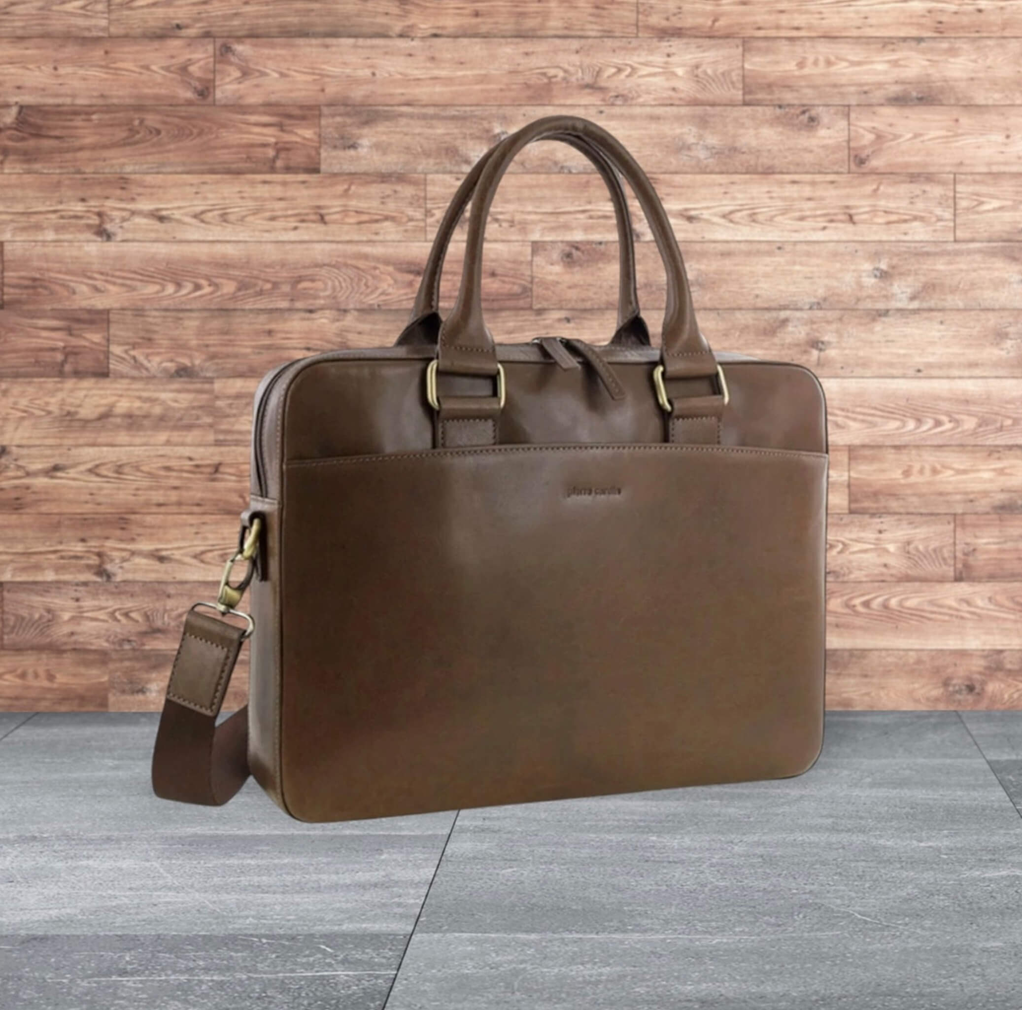 Pierre Cardin Italian Leather Business-Laptop Bag in Oak