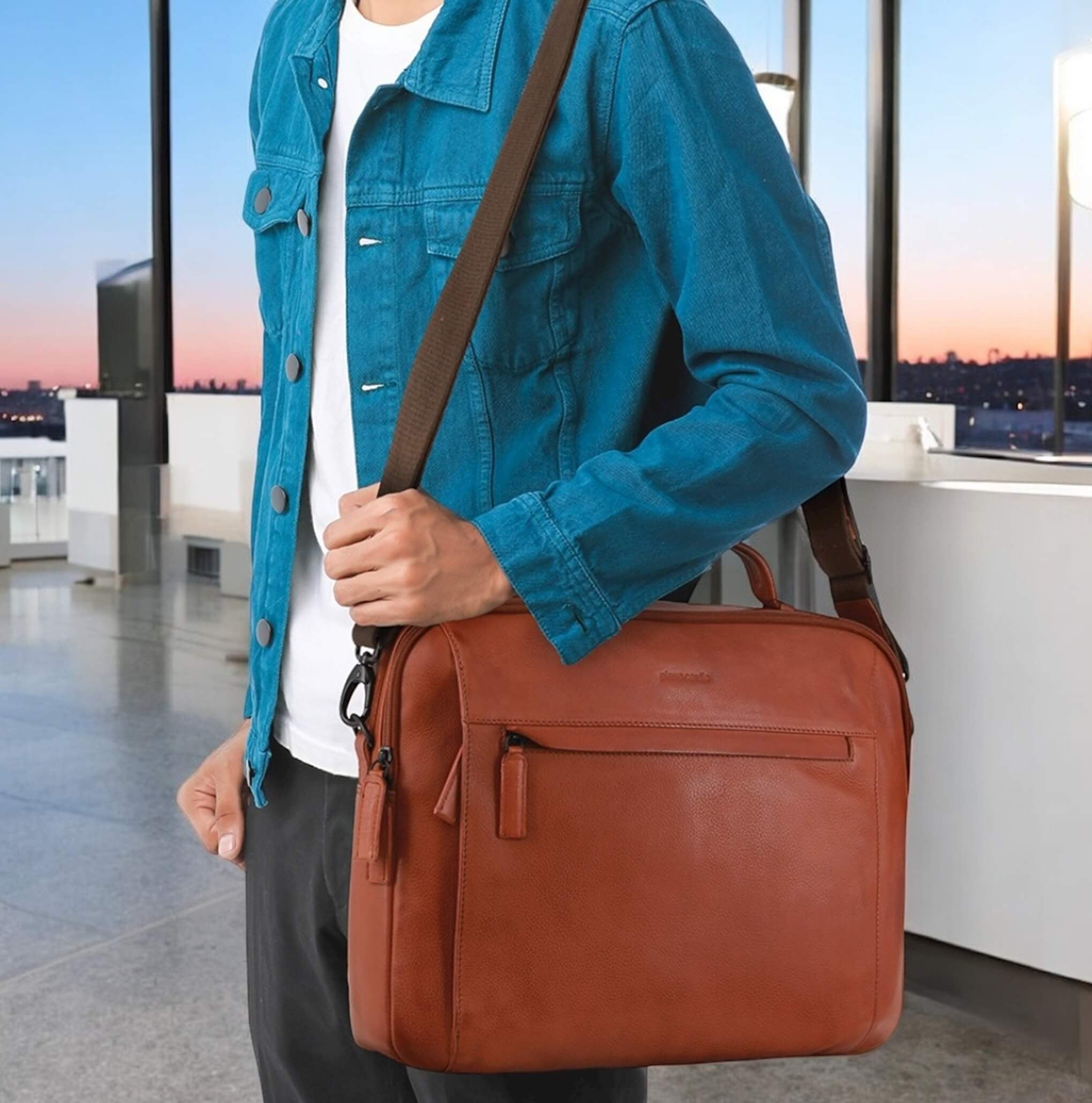 Pierre Cardin PC3876 Mens Italian Leather Computer-Business Bag/Cognac