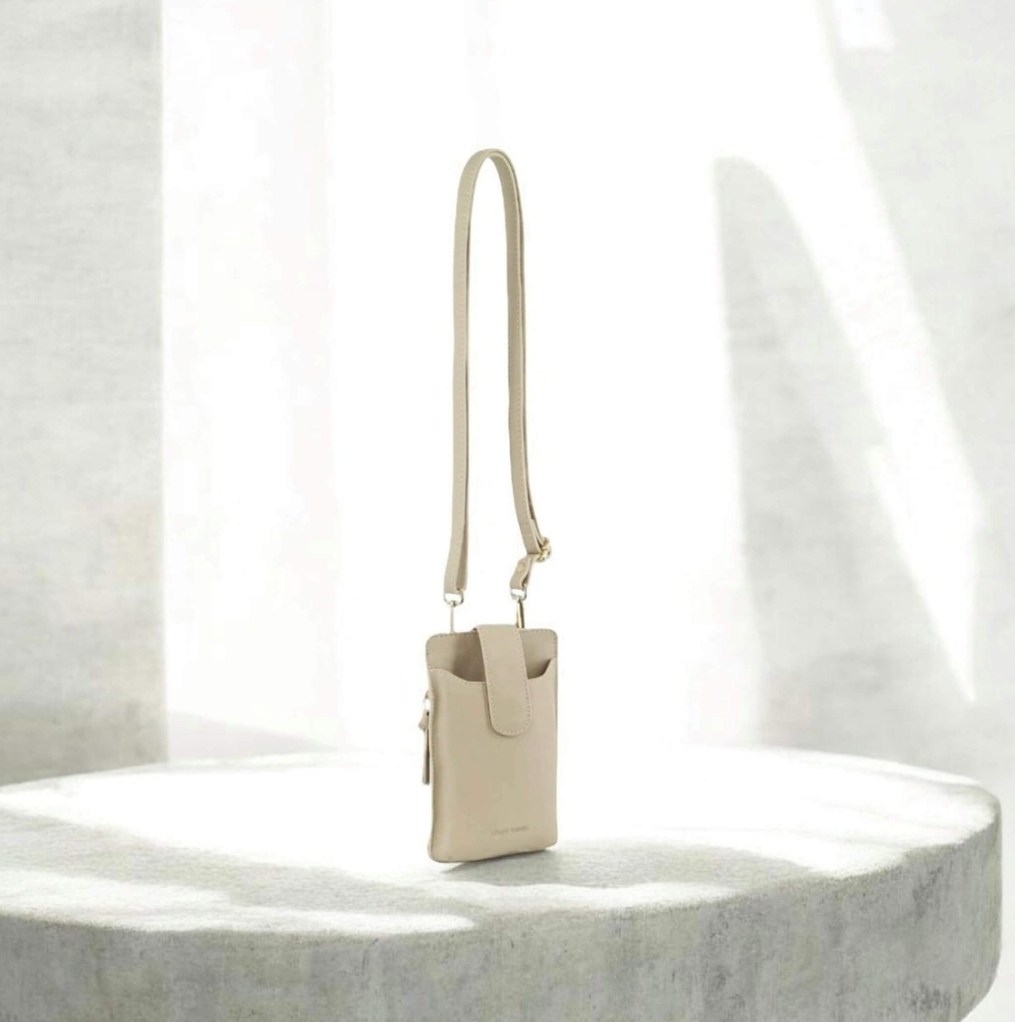 Pierre Cardin Compact Leather Phone Holder Bag in Cement