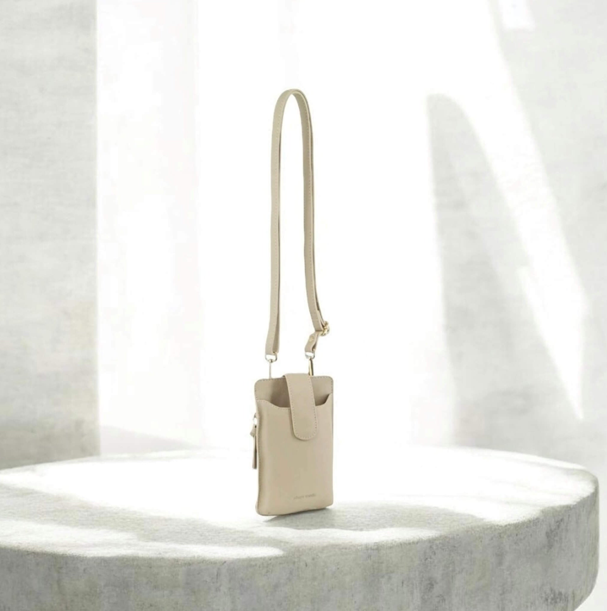 Pierre Cardin Compact Leather Phone Holder Bag in Cement