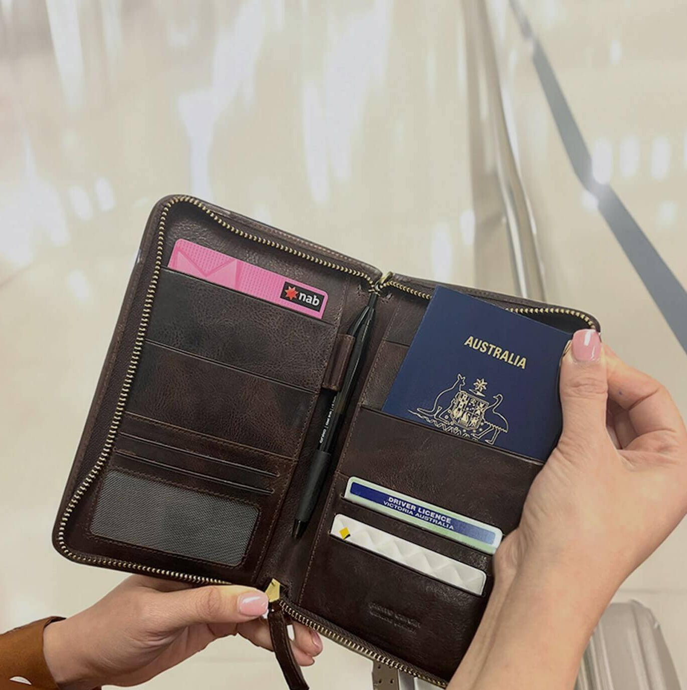 Pierre Cardin Genuine Italian Leather Passport Wallet in Chocolate