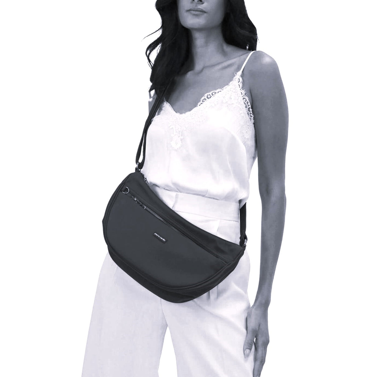 Pierre Cardin Ladies Nylon Anti-Theft-RFID Cross Body Bag in Black