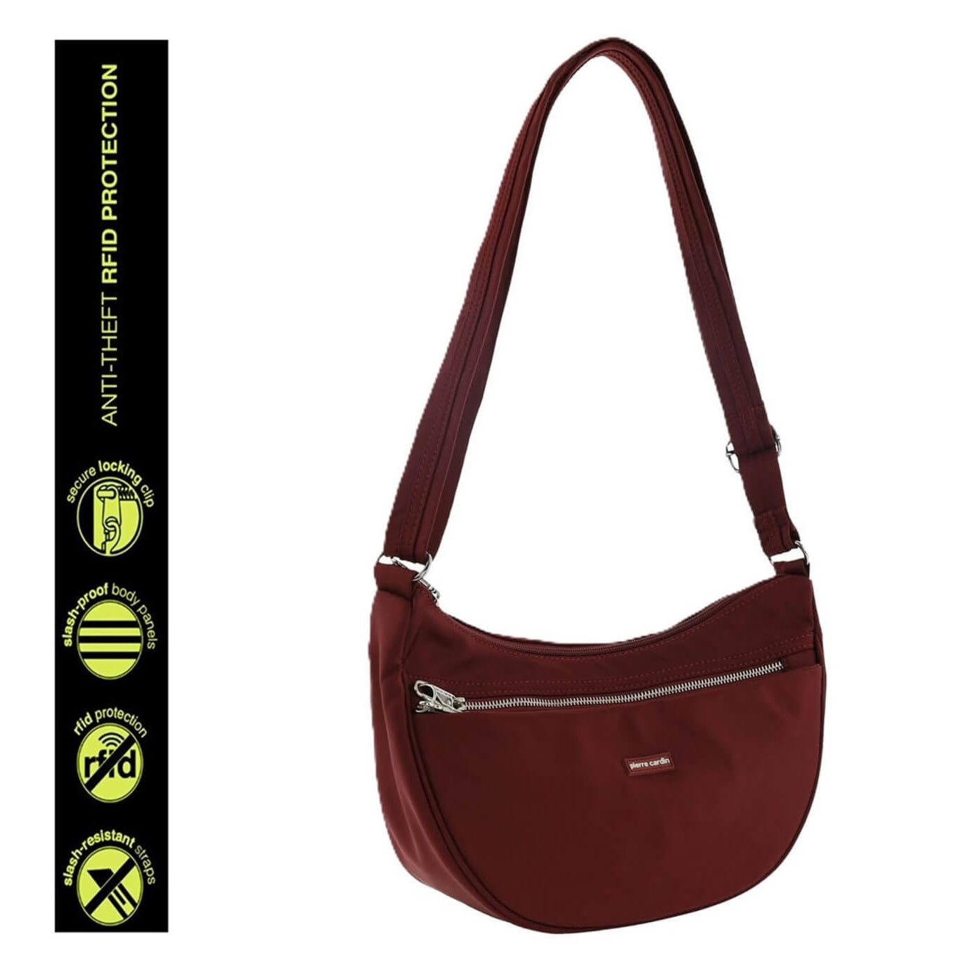 Pierre Cardin Ladies Nylon Anti-Theft-RFID Cross Body Bag in Wine