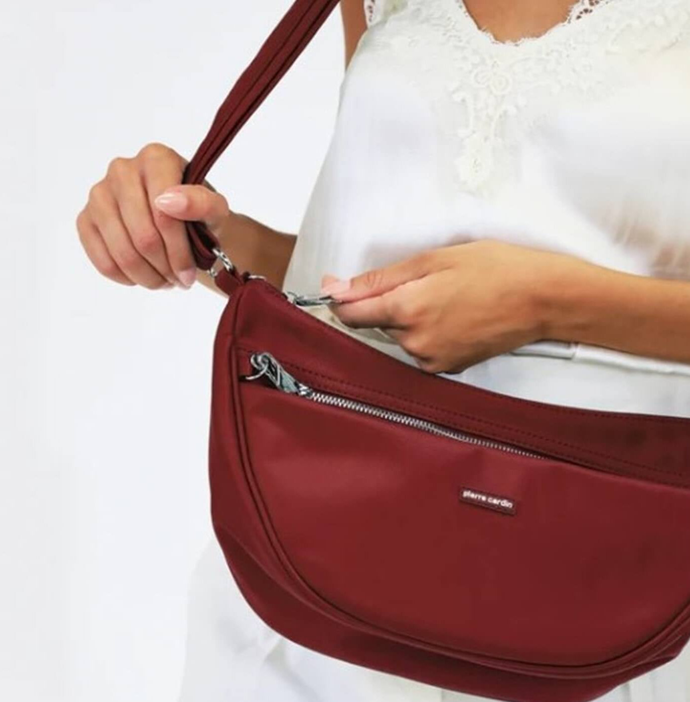 Pierre Cardin Ladies Nylon Anti-Theft-RFID Cross Body Bag in Wine