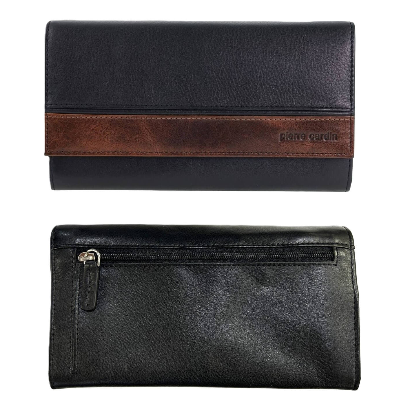 Pierre Cardin ladies Rustic Leather Bi-fold Wallet in Black/Cognac