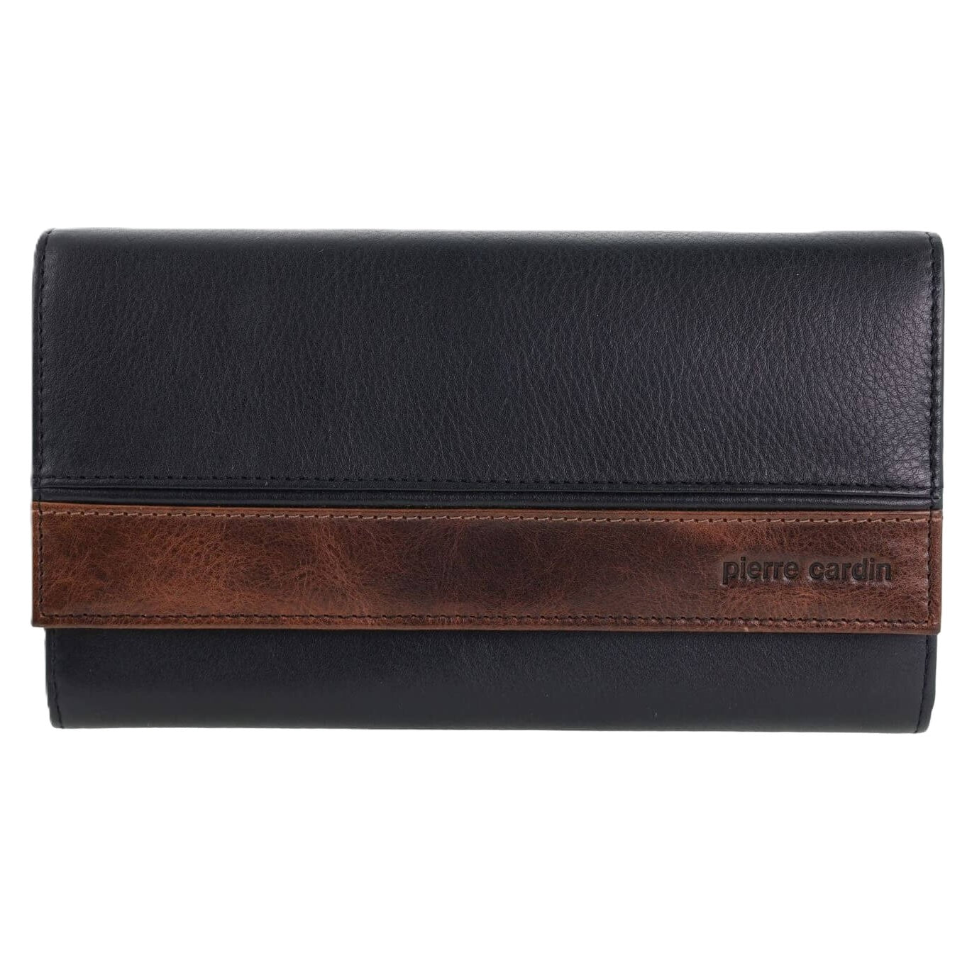 Pierre Cardin Ladies Rustic Leather Bi-fold Wallet in Black/Cognac